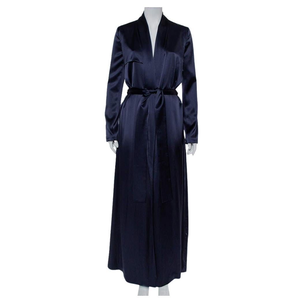 Galvan London Midnight Blue Satin Belted Trench Coat S For Sale