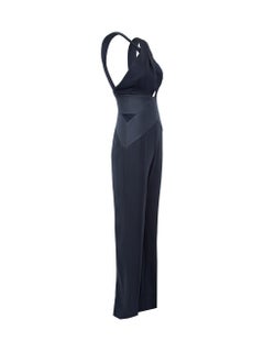 Galvan London Navy Cross Neck Flared Leg Jumpsuit Size S