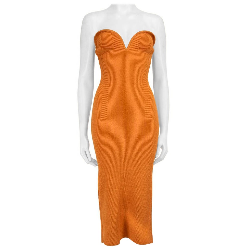 Galvan London Orange Bustier Knit Ribbed Midi Dress Size S