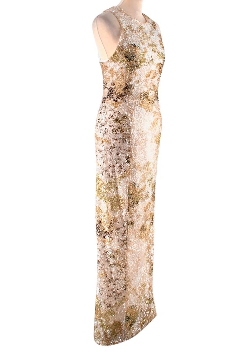  Galvan London Paillette White & Chartreuse Sequin Column Gown

- Paillette column dress
- Sequin embellishment all over 
- Maxi length 
- Lined 
- Back zip fastening 

Materials:
Main fabric:
- 65% Nylon
- 35% Polyester 
Lining:
- 95% Silk 
- 5%