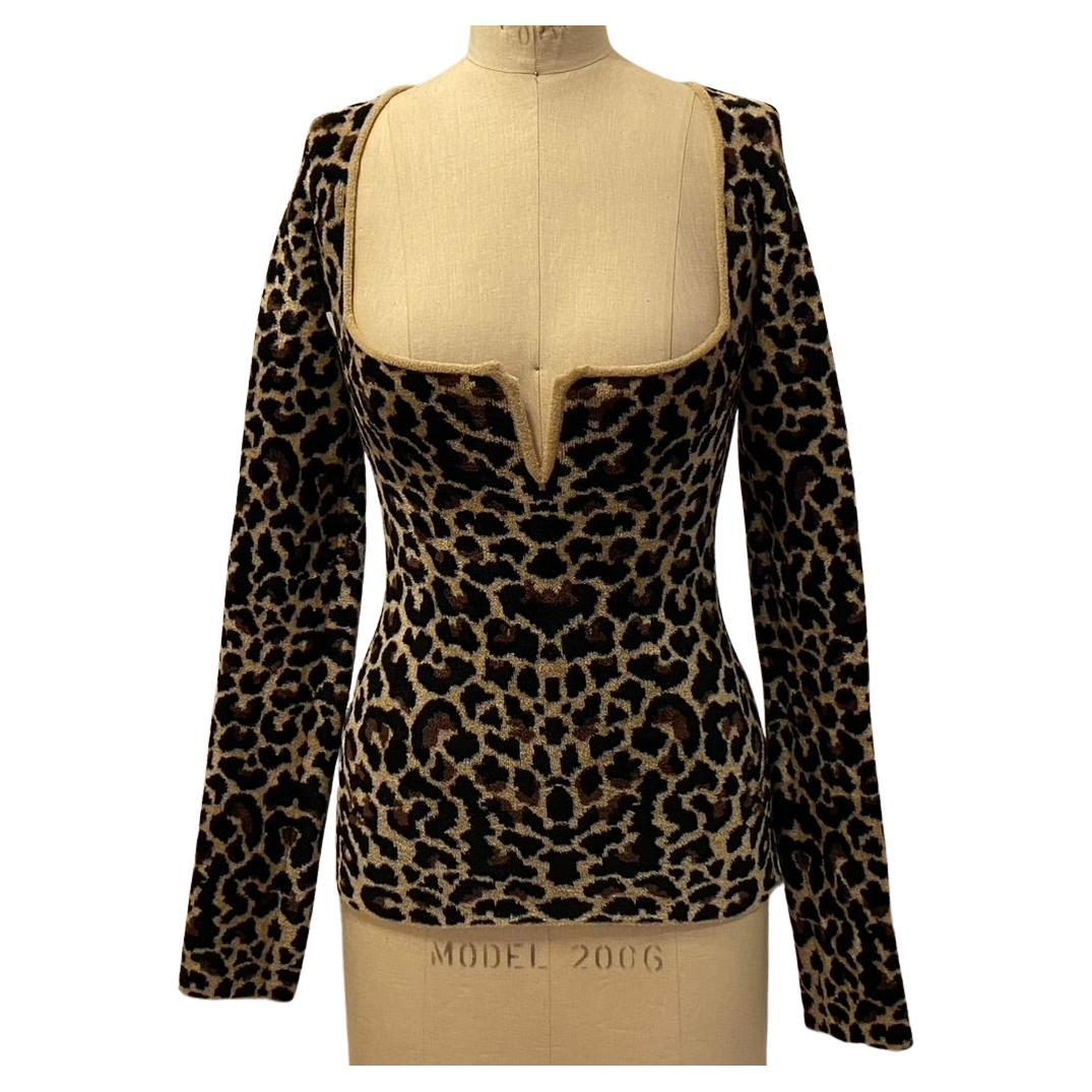 Galvan ((London) Rich Cozy Leopard Print Princess Neckline Pullover For Sale