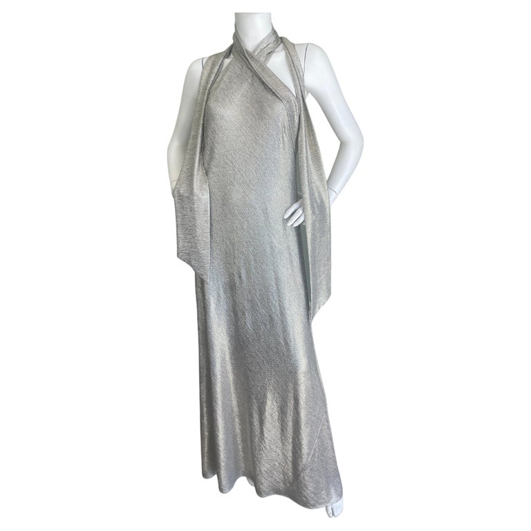 Galvan London Silver "Pandora" Evening Dress For Sale at 1stDibs