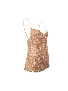 Galvan London Women's Beige Sequin Tank Top
