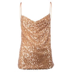 Galvan London Women's Beige Sequin Tank Top