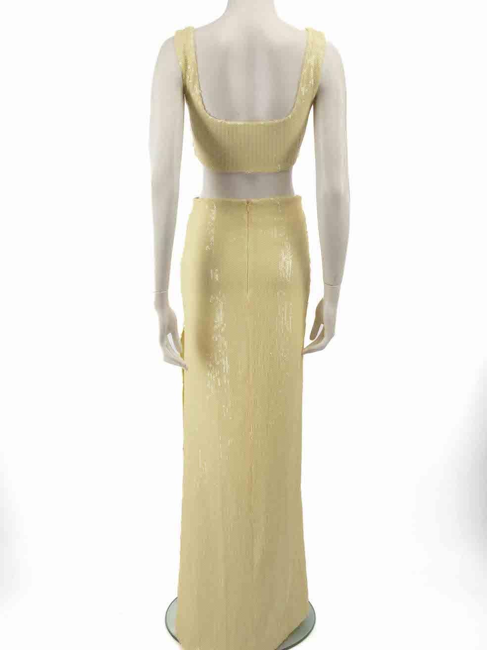 Beige Galvan London Yellow Sequin Top & Skirt Co-Ord Size S