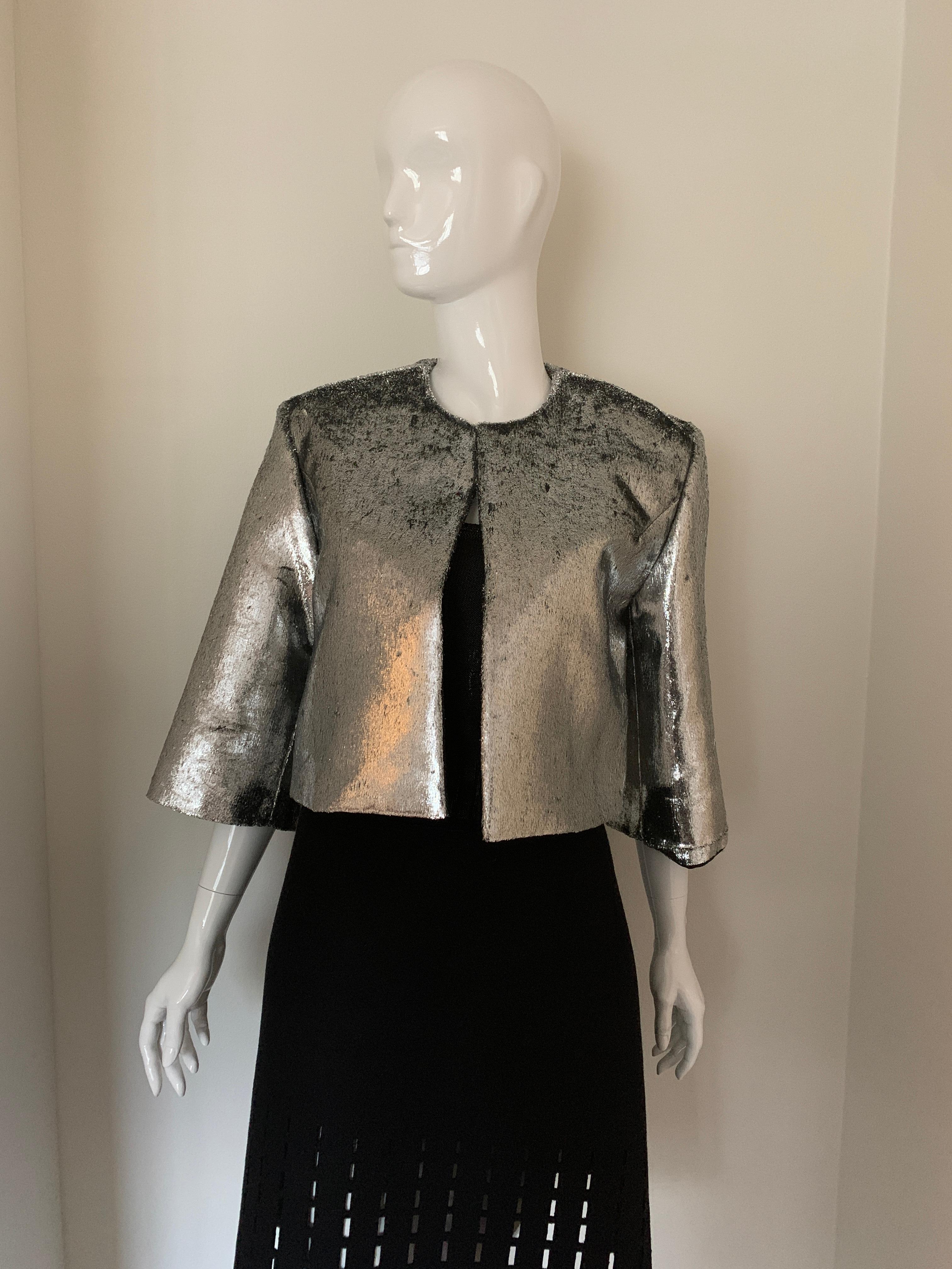 Women's or Men's Galvan Metallic Silver Cropped Jacket 