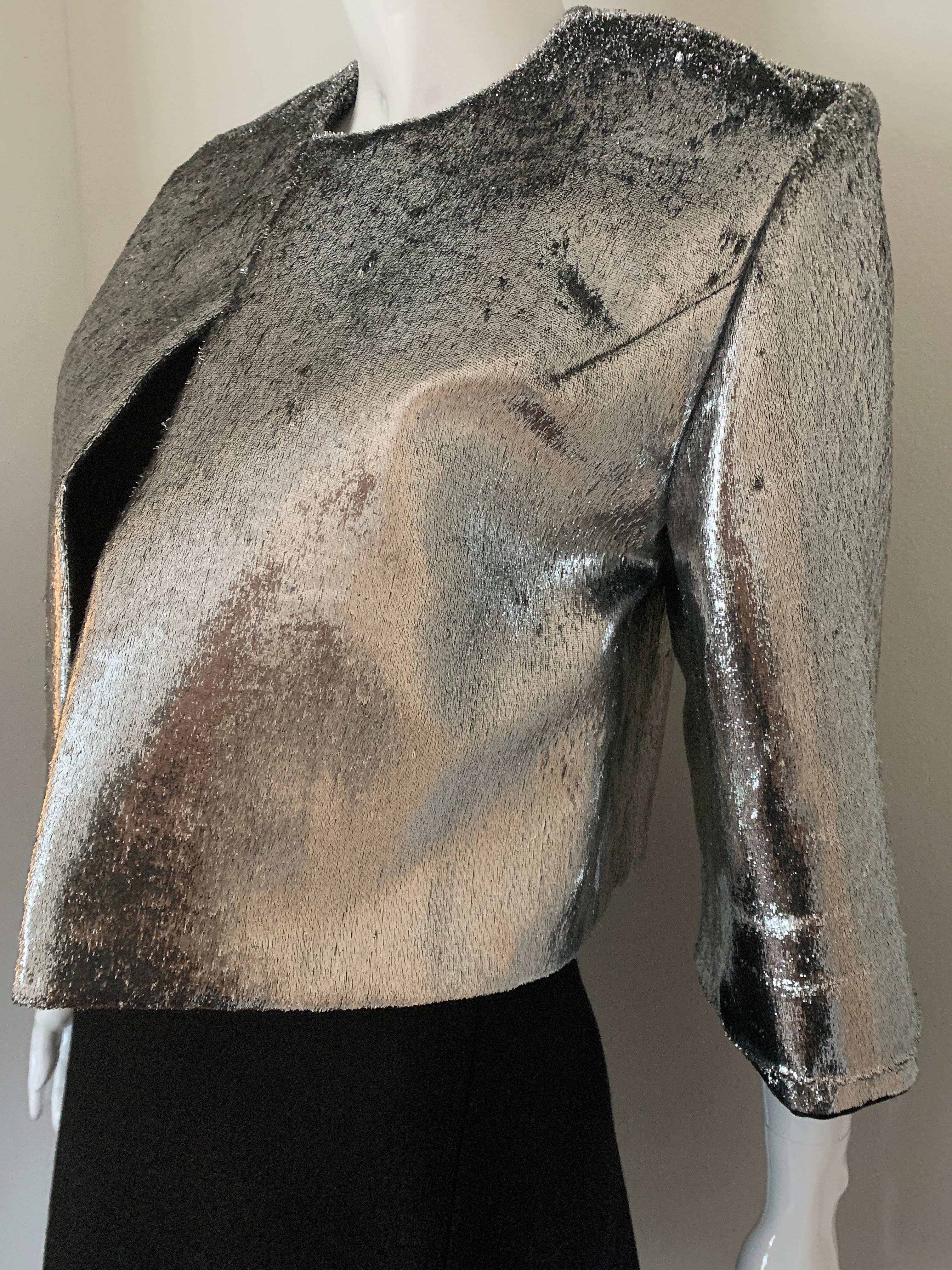 Galvan Metallic Silver Cropped Jacket  2