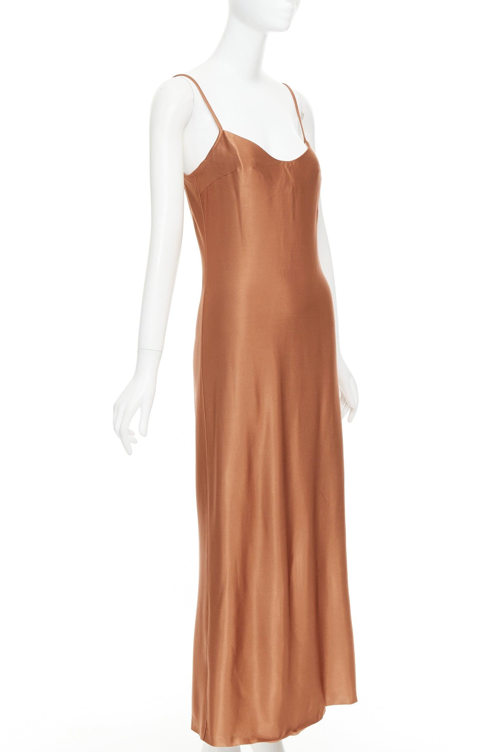 Brown GALVAN Sahara cinnamon brown dipped open back satin dress FR40 M For Sale