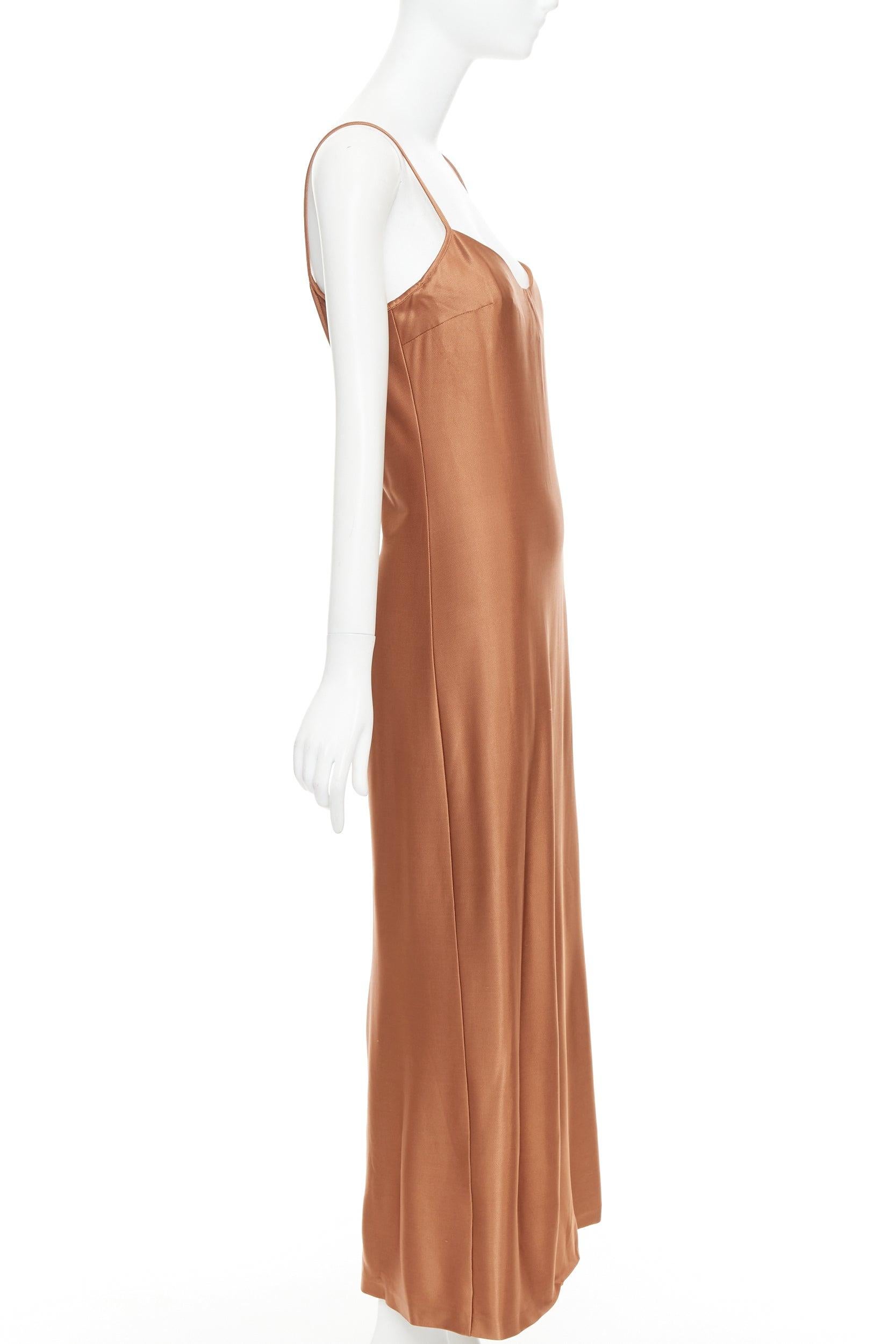 GALVAN Sahara cinnamon brown dipped open back satin dress FR40 M In Good Condition For Sale In Hong Kong, NT