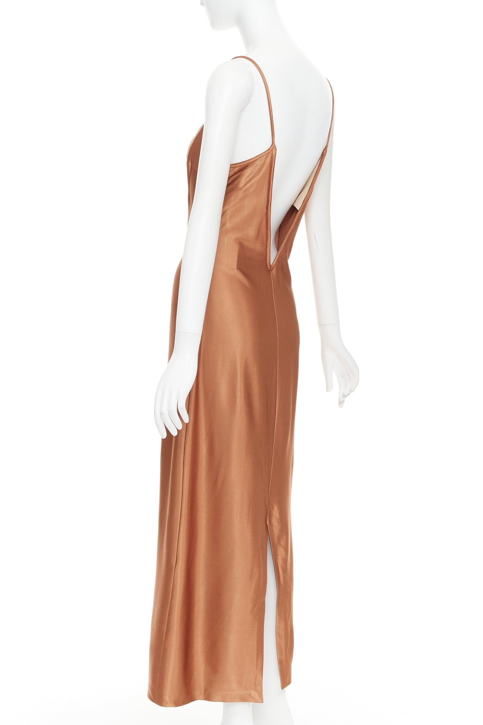 Women's GALVAN Sahara cinnamon brown dipped open back satin dress FR40 M For Sale