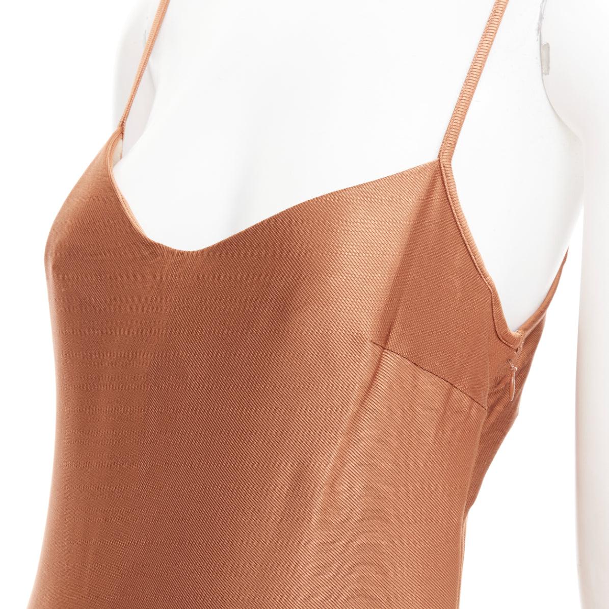 GALVAN Sahara cinnamon brown dipped open back satin dress FR40 M For Sale 1