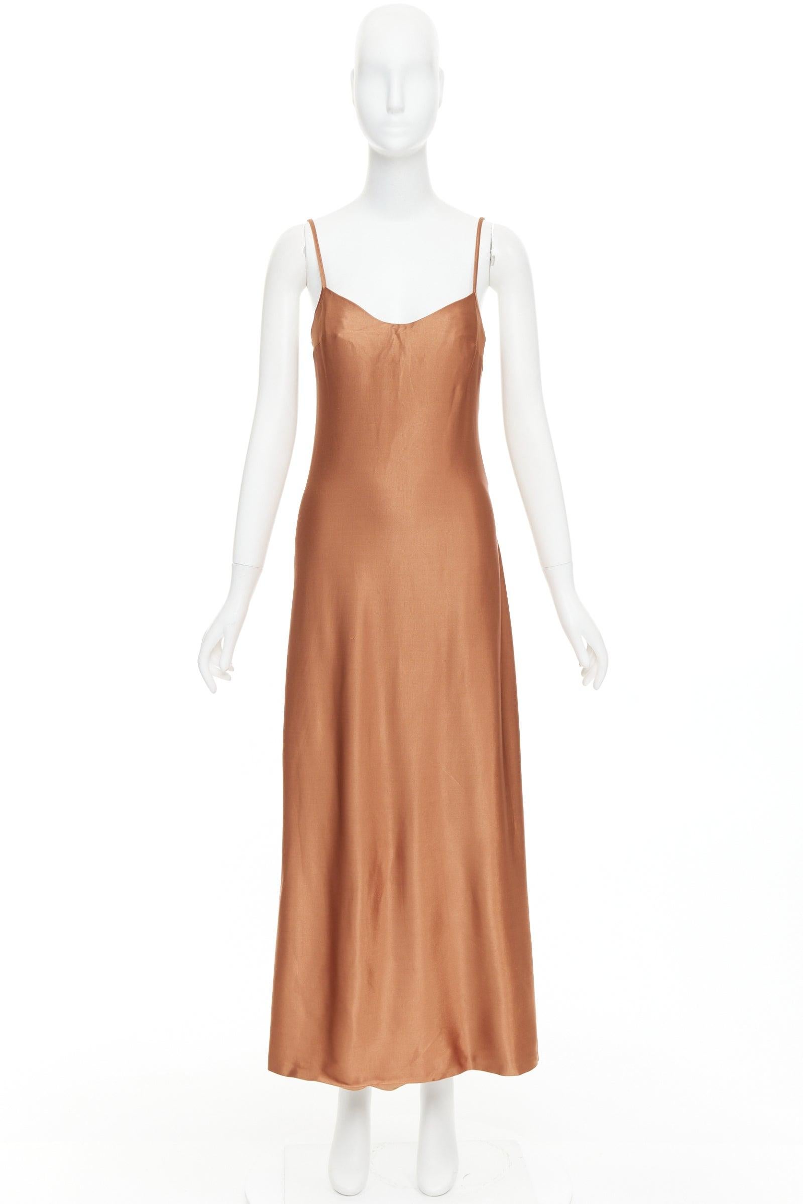GALVAN Sahara cinnamon brown dipped open back satin dress FR40 M For Sale 4