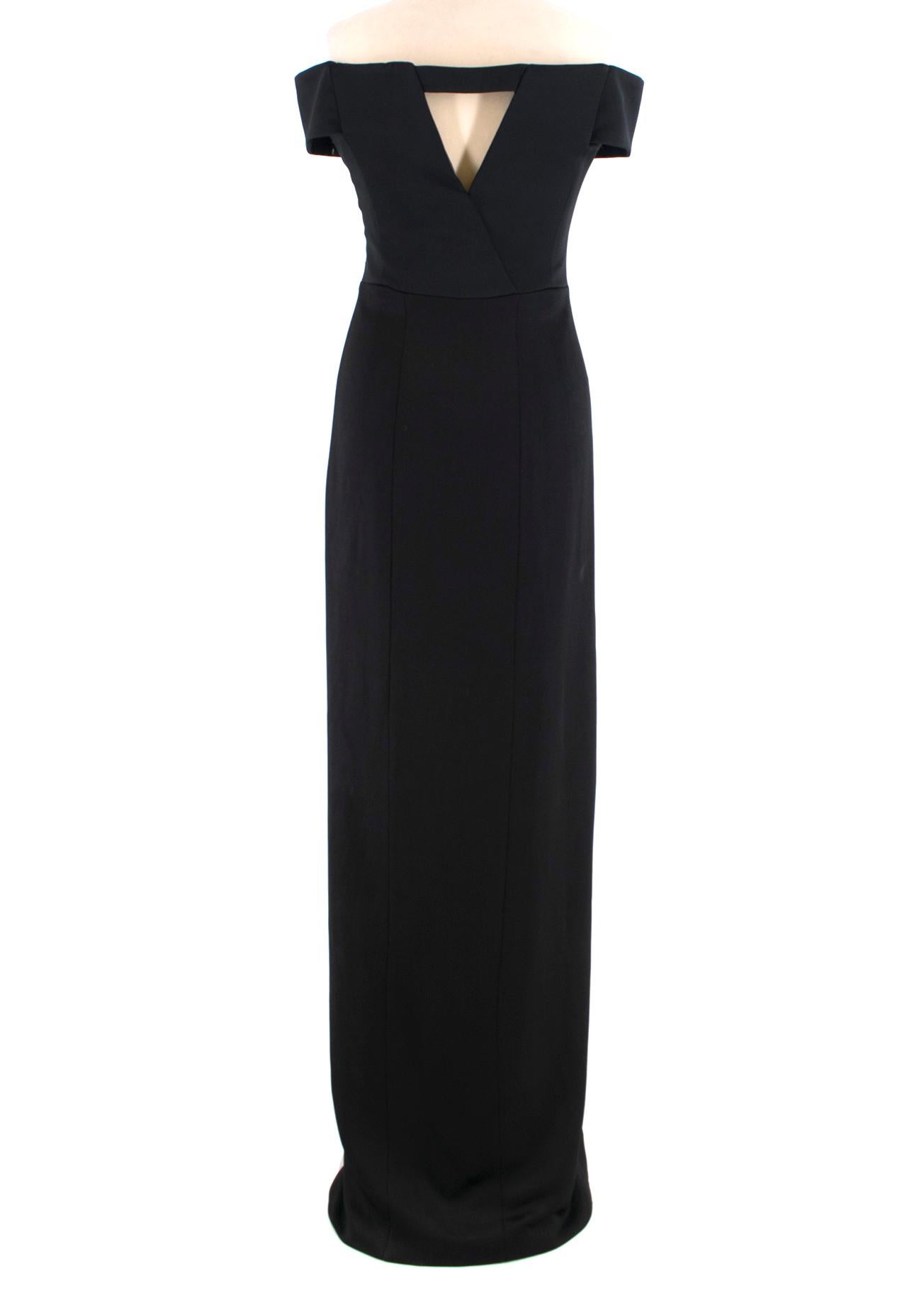 Black Galvan Satin Back Crepe Off-The-Shoulder Gown - Size US 6 For Sale