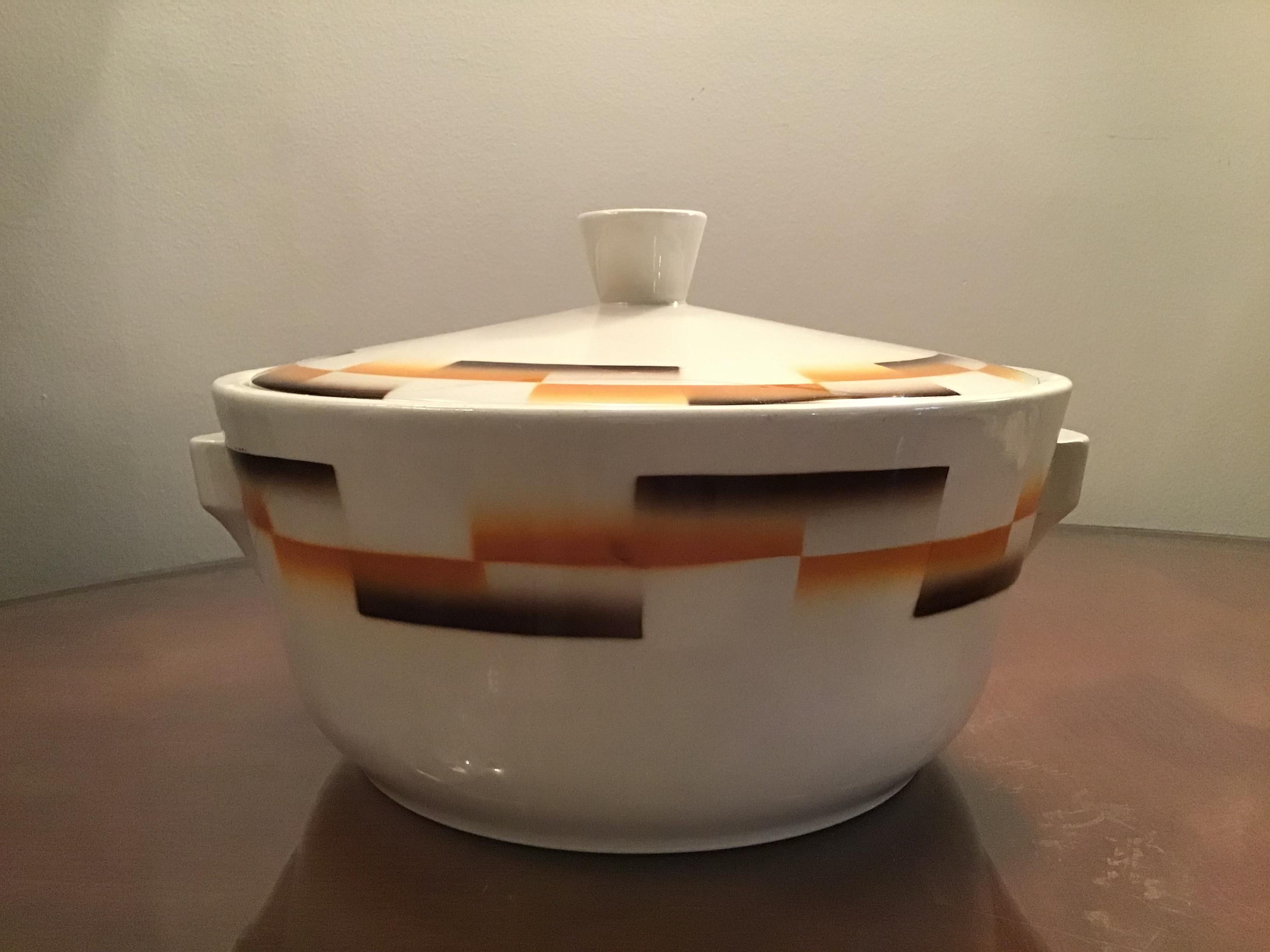 Italian Galvani Pordenone Centerpiece Soup Tureen Ceramic, 1930, Italy For Sale