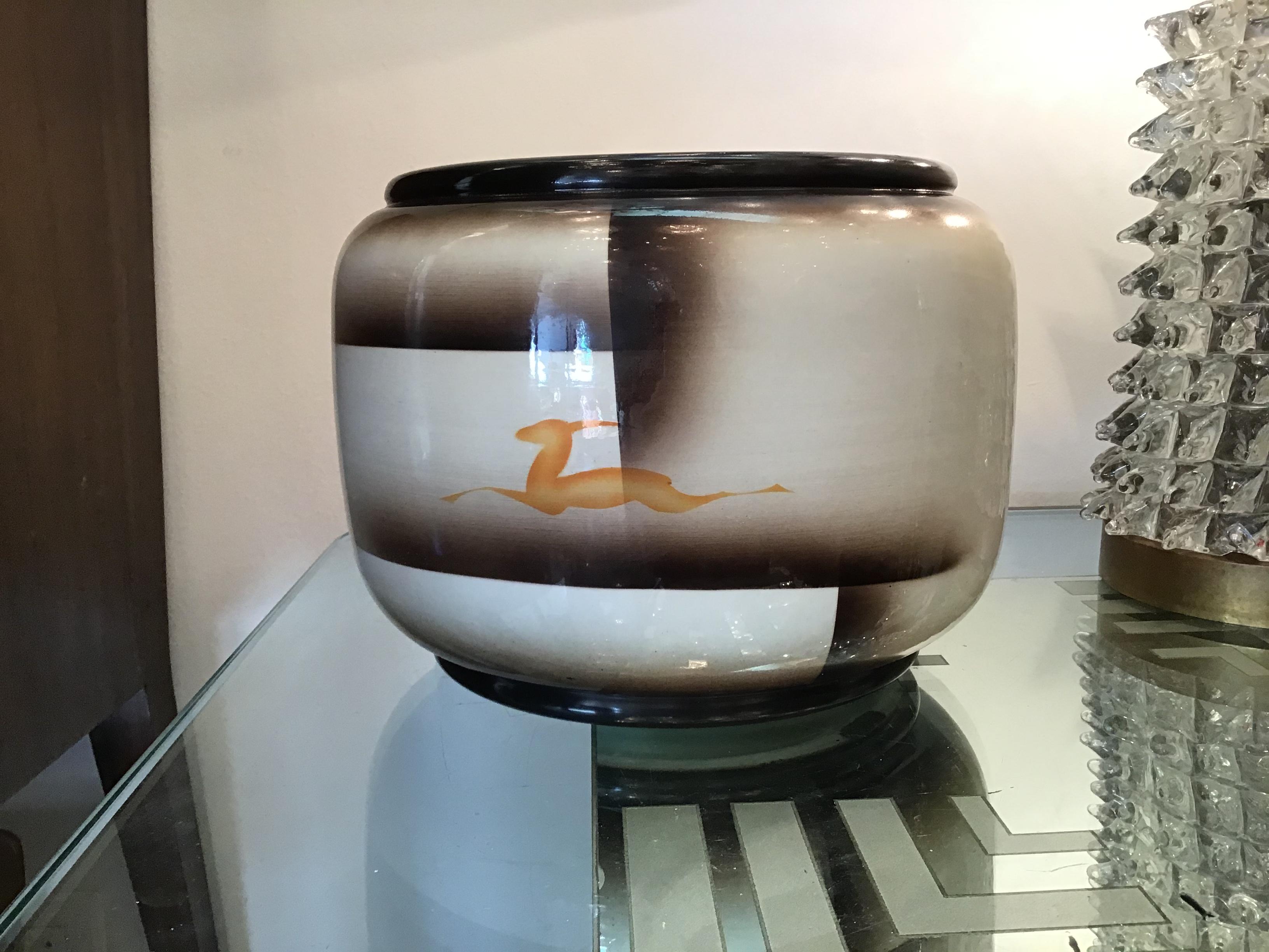 Italian Galvani “Pordenone” Vase Centerpiece Ceramic, 1940, Italy For Sale