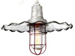 Galvanised Steel and Red Cage Radial Wave Pendents - Set of Three