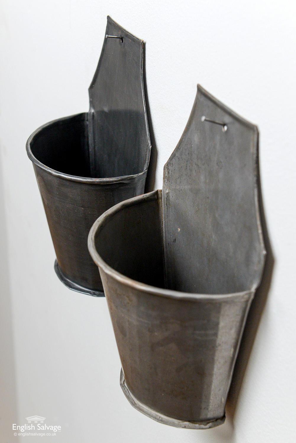 Metal Galvanised Wall Hung Planter Display Buckets, 20th Century For Sale