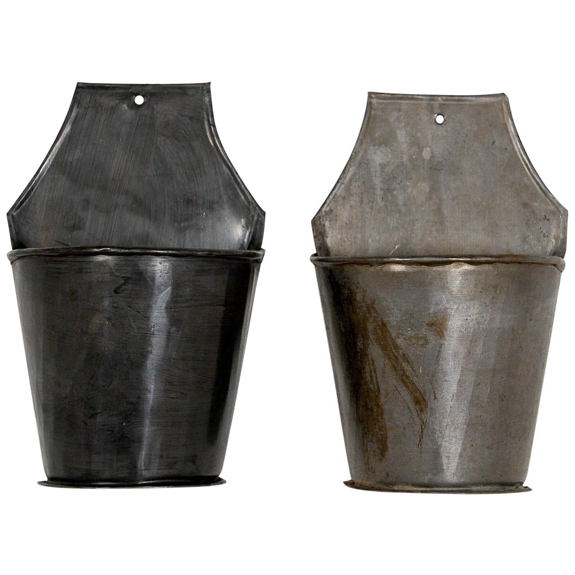 Galvanised Wall Hung Planter Display Buckets, 20th Century For Sale