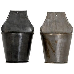 Vintage Galvanised Wall Hung Planter Display Buckets, 20th Century