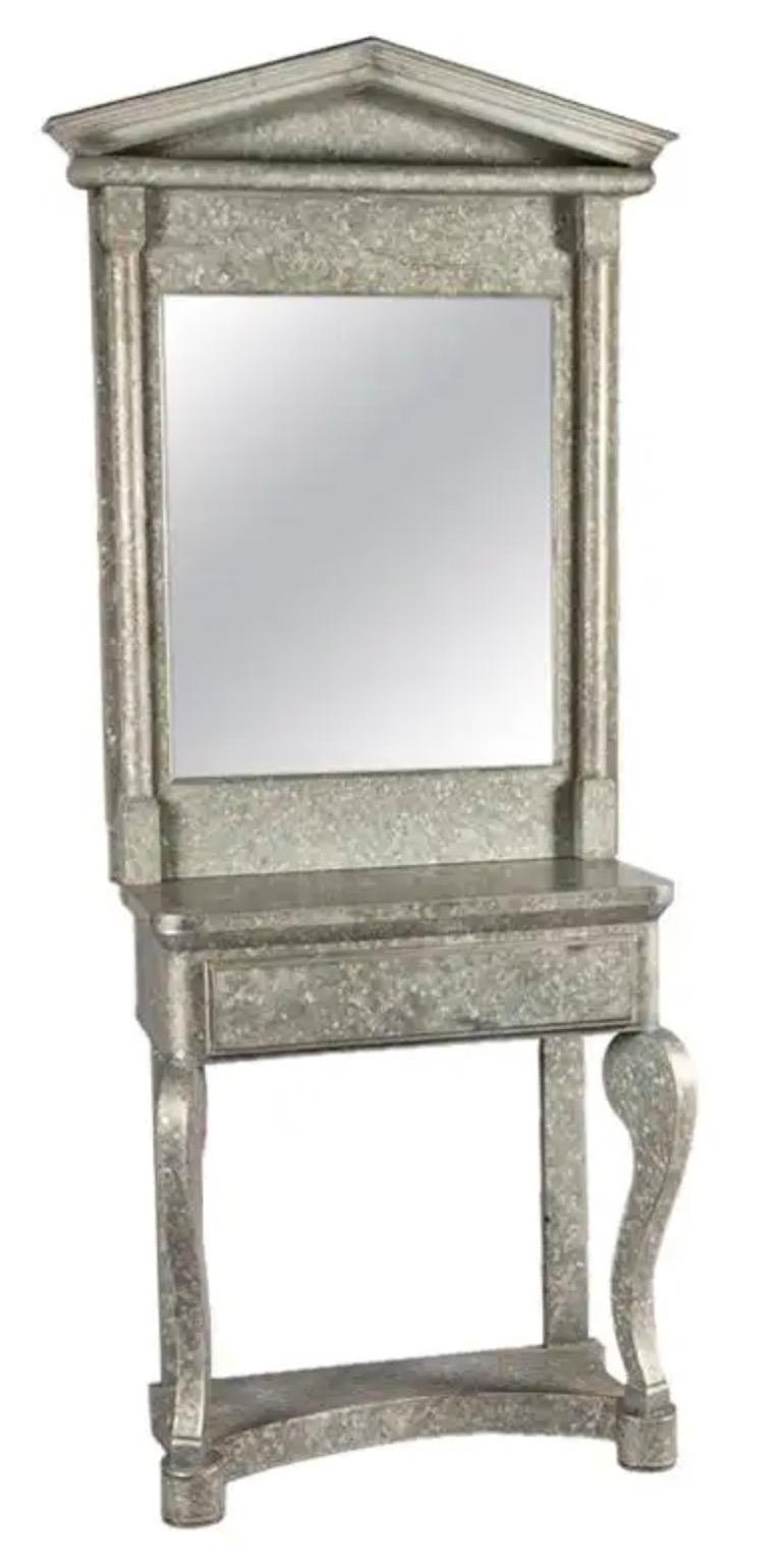 Galvanized Console Table and Mirror In Good Condition For Sale In Los Angeles, CA