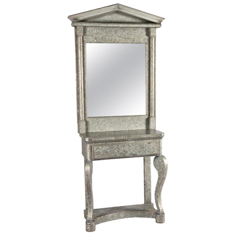 Galvanized Console Table and Mirror