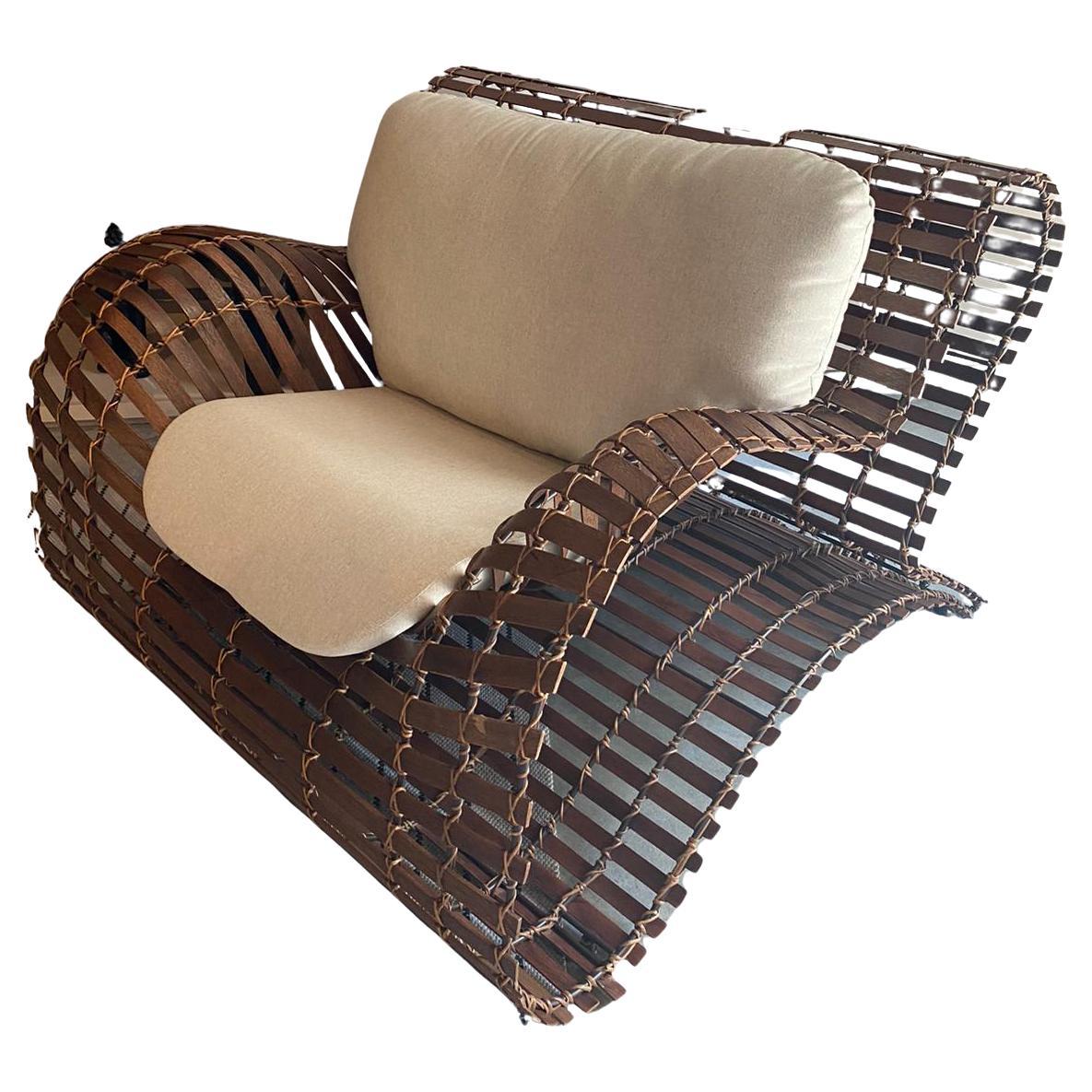 Armchair Vicenzo, Galvanized Iron, Reed, Light Brown, Beige Seat