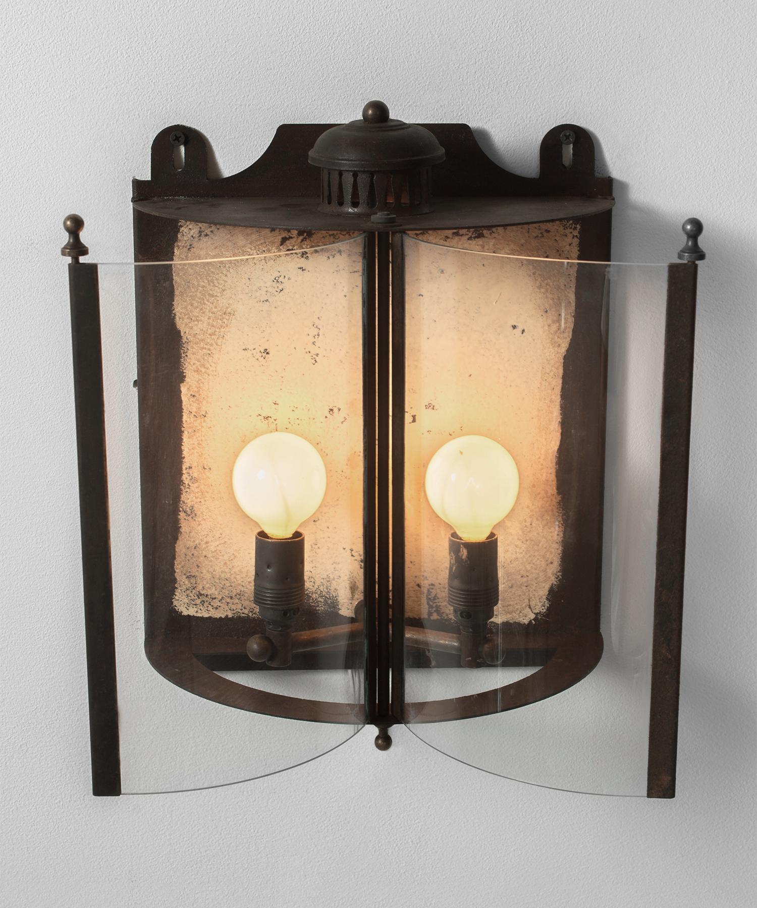 Italian Galvanized Metal and Glass Outdoor Wall Sconce, Made in Italy For Sale