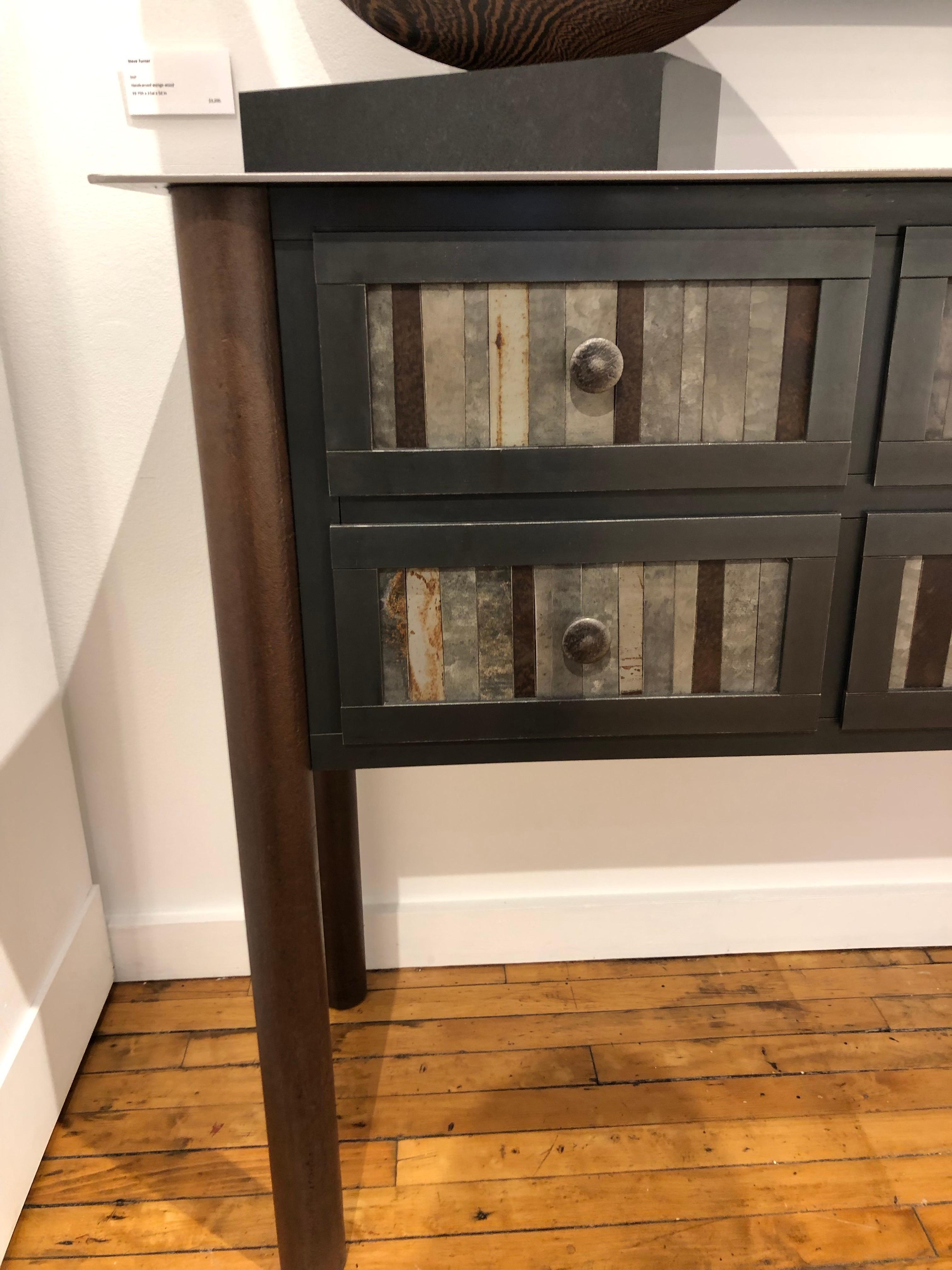 Galvanized Strip Quilt Counter, 8-Drawer Functional Art Steel Furniture In New Condition In Chicago, IL