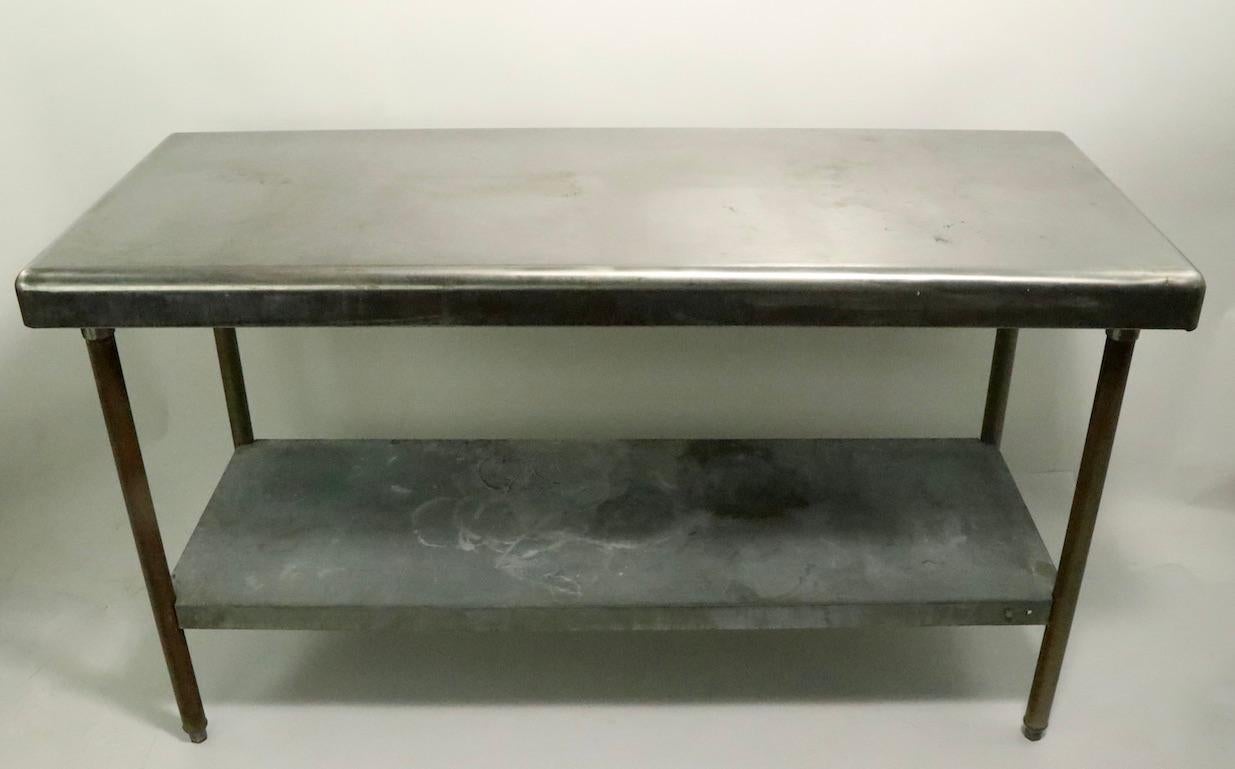 American Galvanized Tin and Iron Industrial Two-Tier Restaurant Console Work Table