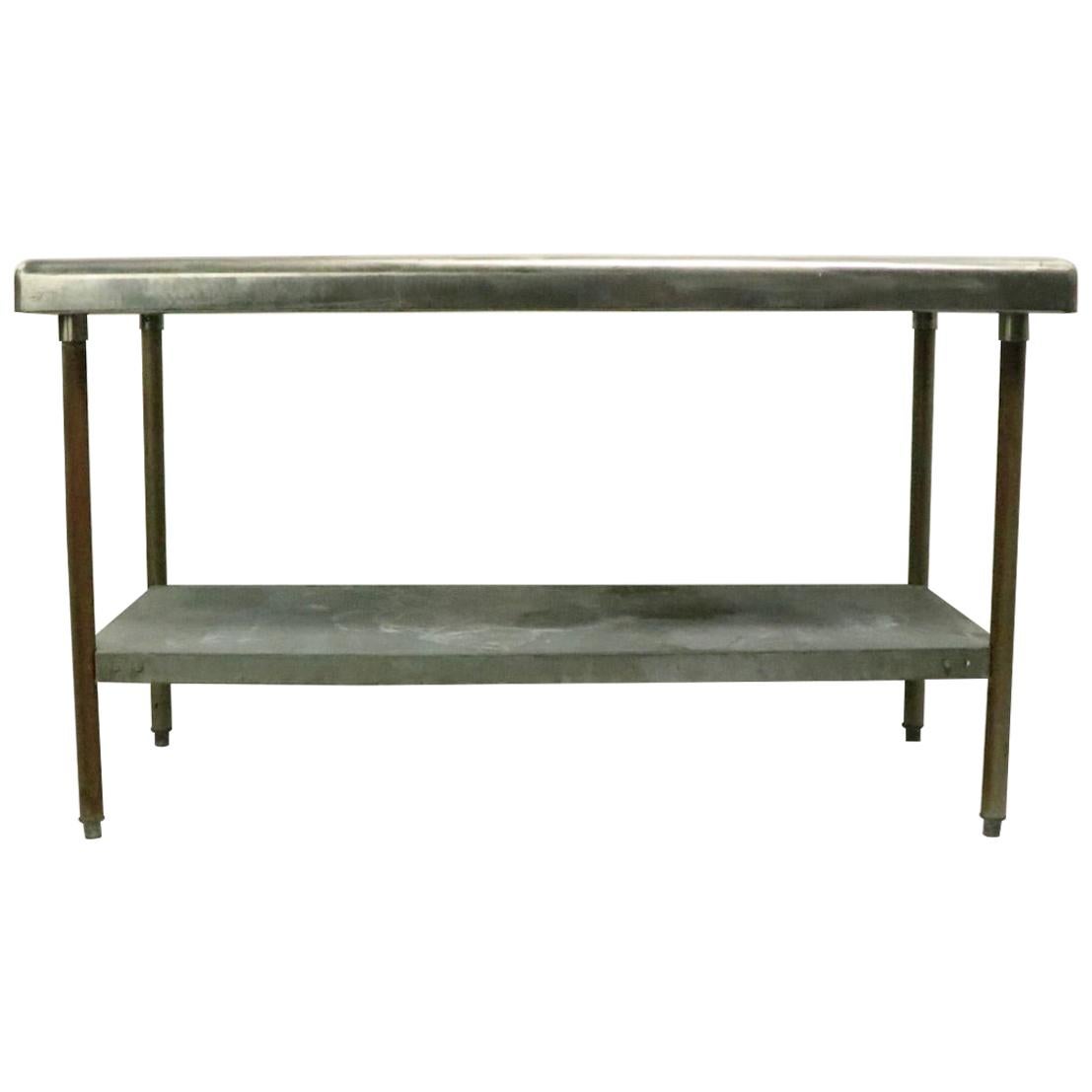 Galvanized Tin and Iron Industrial Two-Tier Restaurant Console Work Table