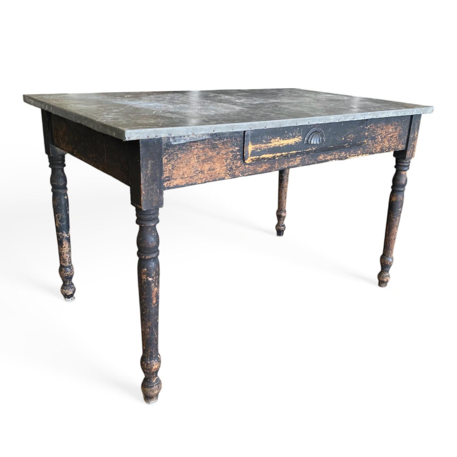 American Classical Galvanized Metal and Wood Writing Desk