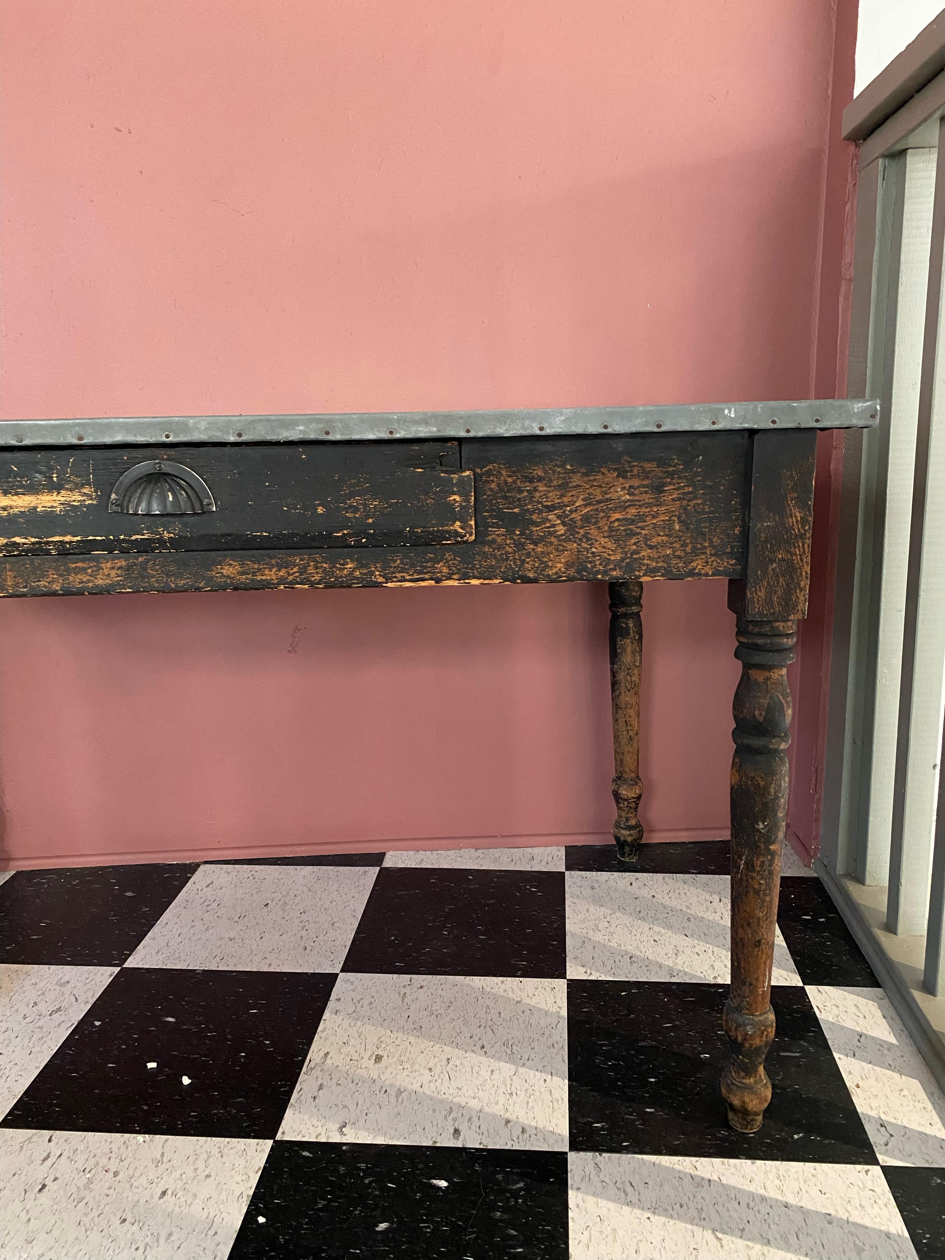 19th Century Galvanized Metal and Wood Writing Desk