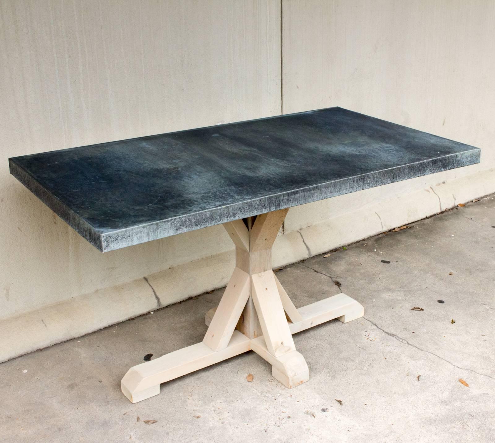 Galvanized Zinc Metal Top Dining Table with Wood Base 3