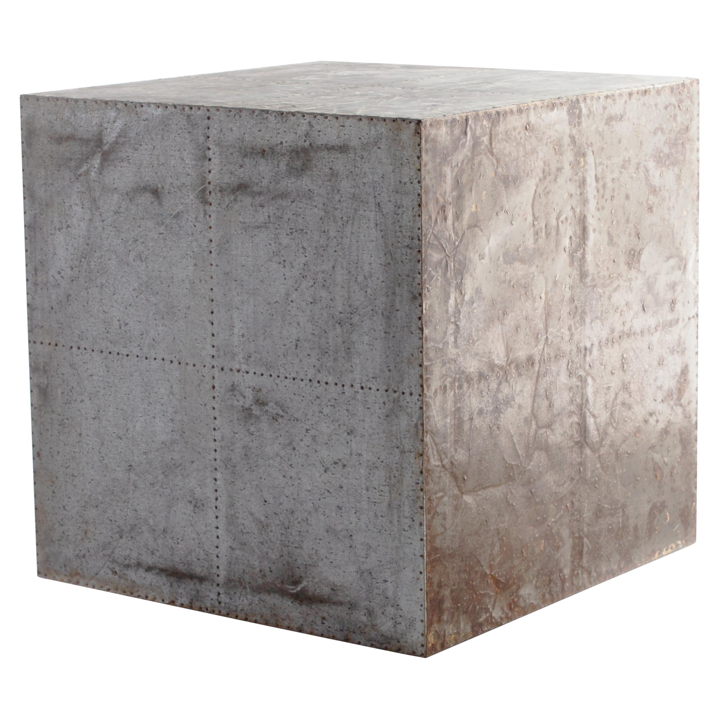 Galvenized Metal Cube End Table
