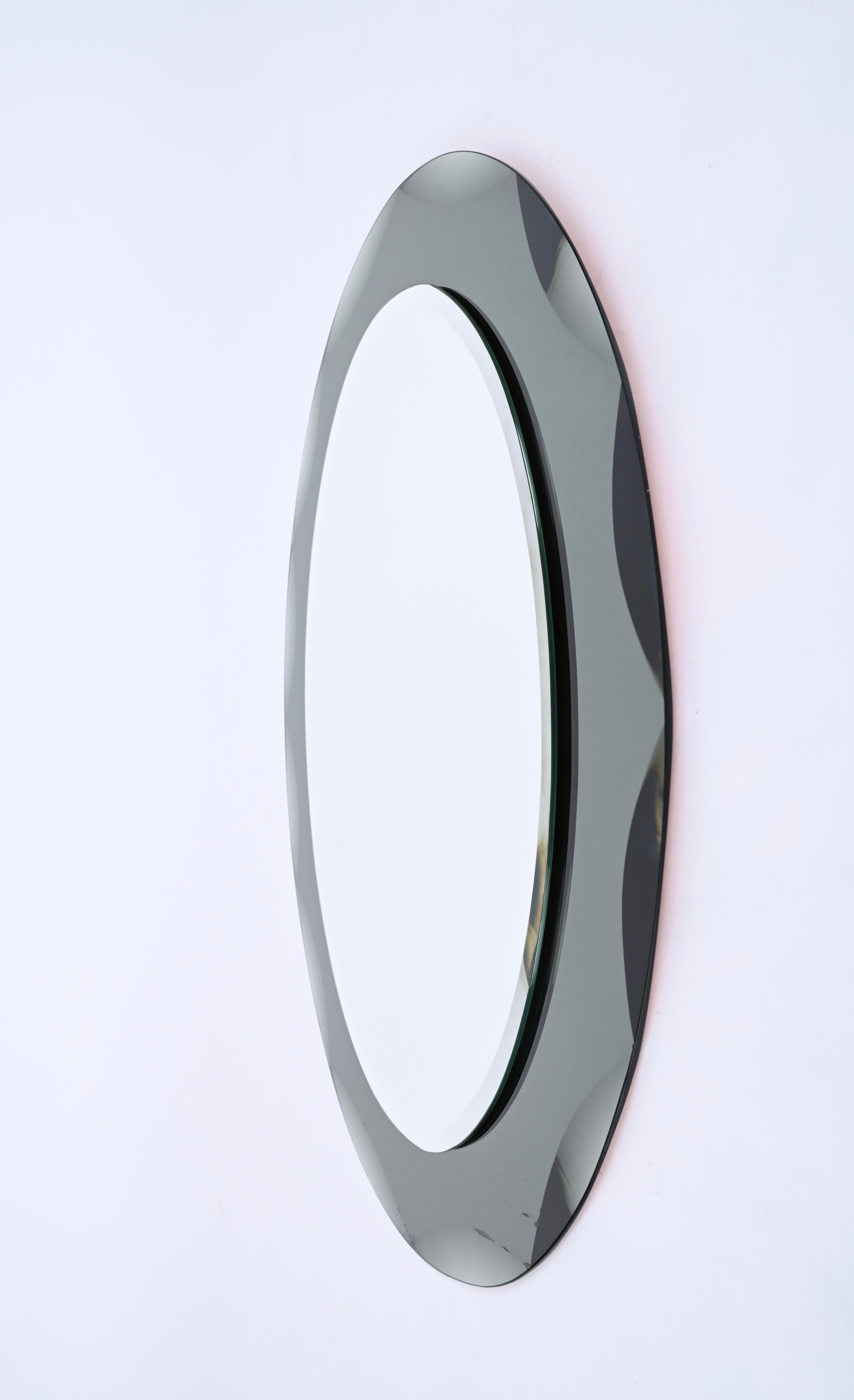 Galvorame BlueGray Oval Mirror with Beveled Frame, Italy 1960s 8