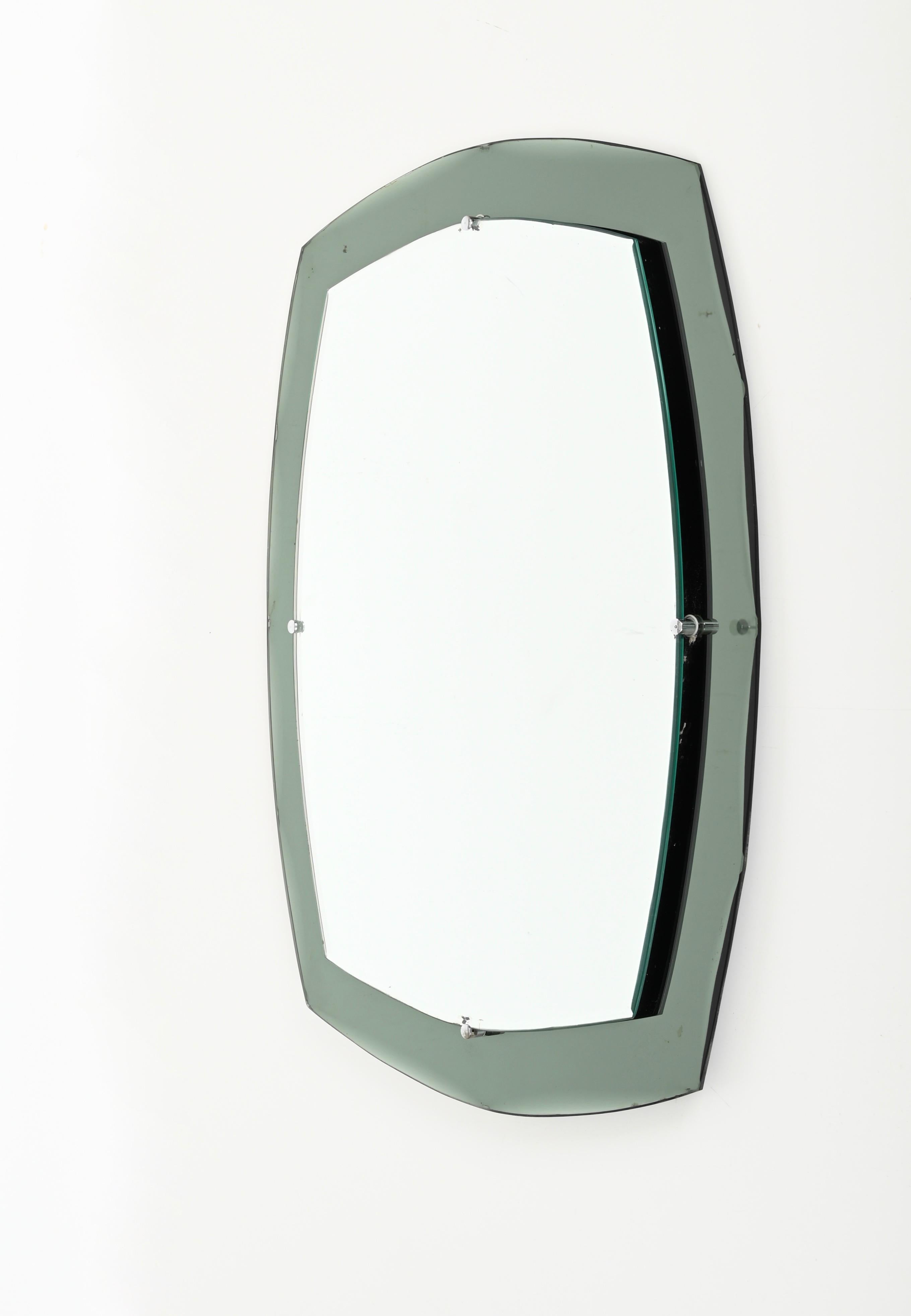 Galvorame Gray Green Rectangular Double Beveled Mirror, Italy 1960s 3