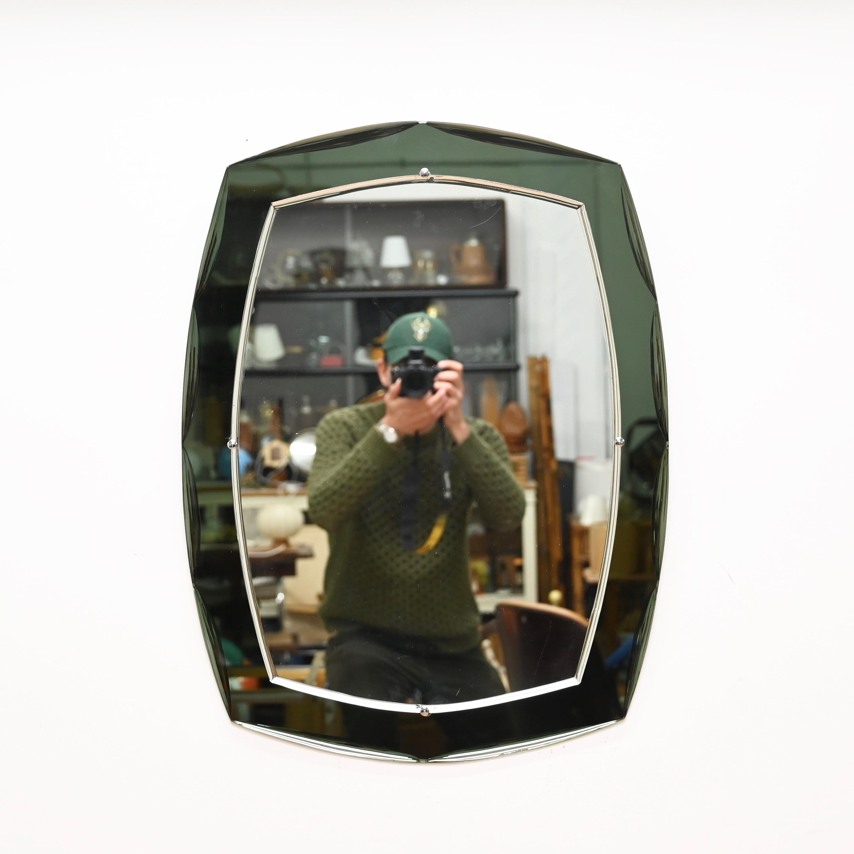 Galvorame Gray Green Rectangular Double Beveled Mirror, Italy 1960s 5