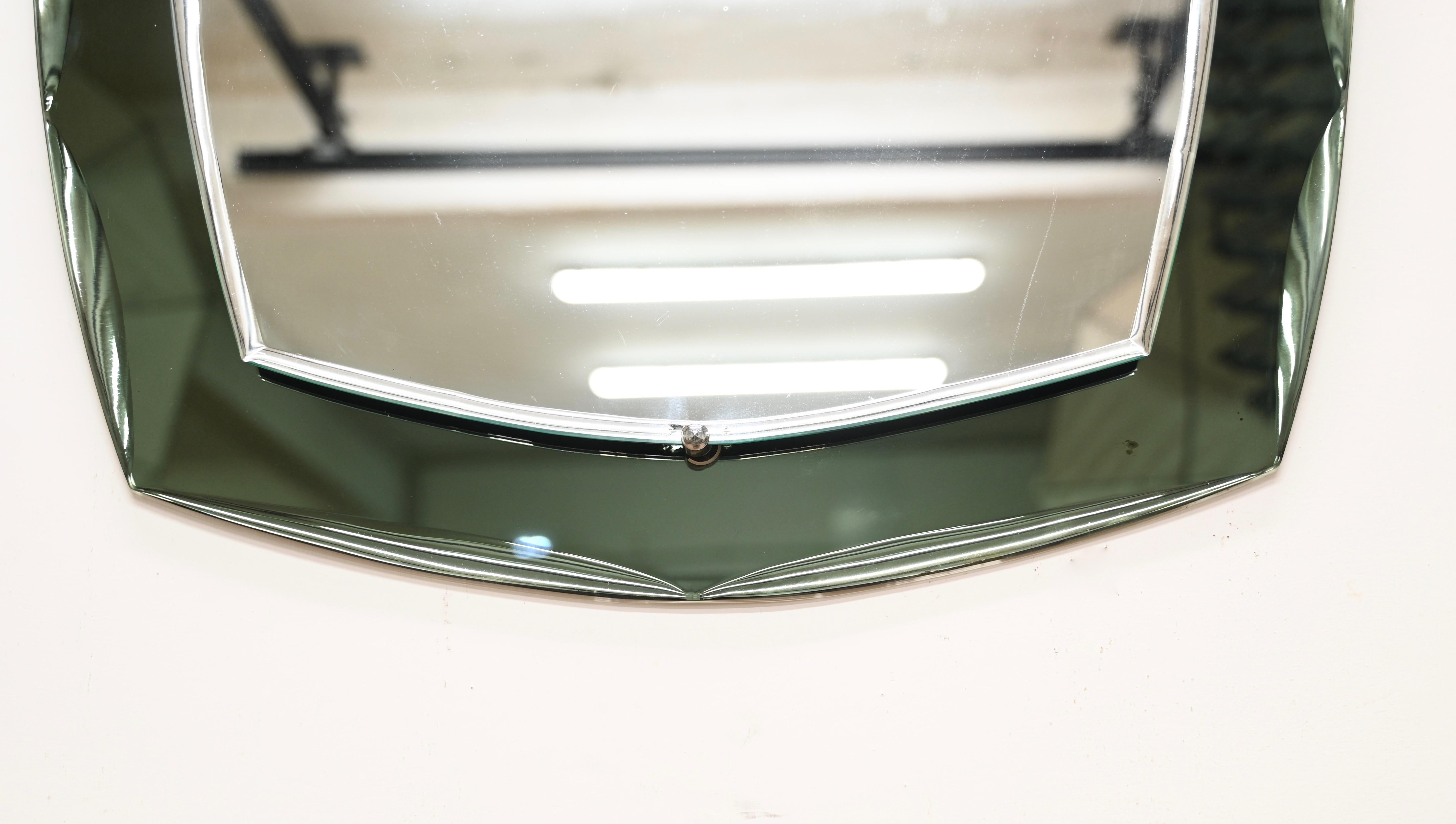 Galvorame Gray Green Rectangular Double Beveled Mirror, Italy 1960s 6