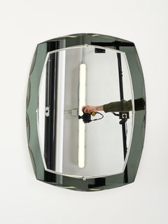 Galvorame Gray Green Rectangular Double Beveled Mirror, Italy 1960s