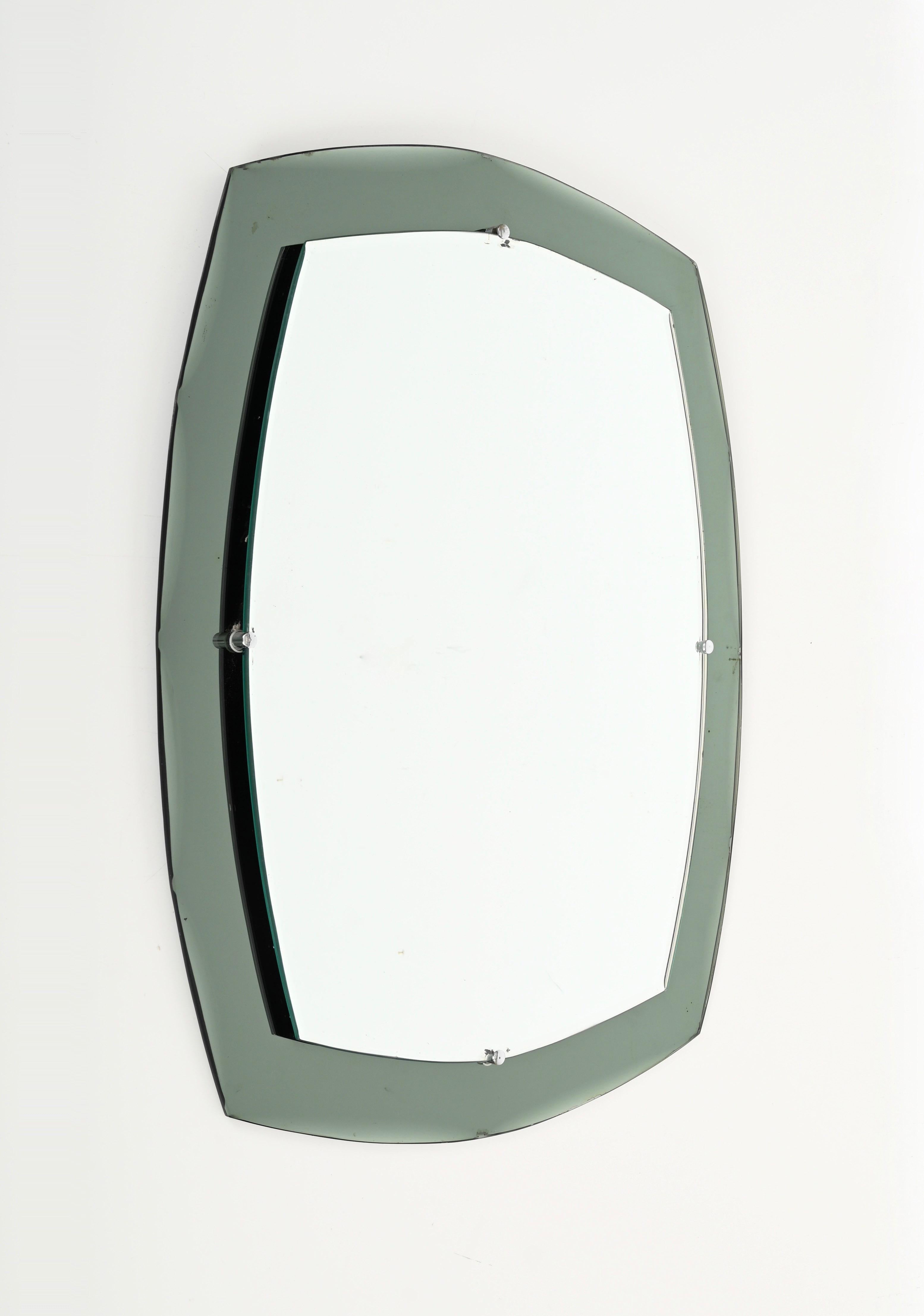 Mid-Century Modern Galvorame Gray Green Rectangular Double Beveled Mirror, Italy 1960s