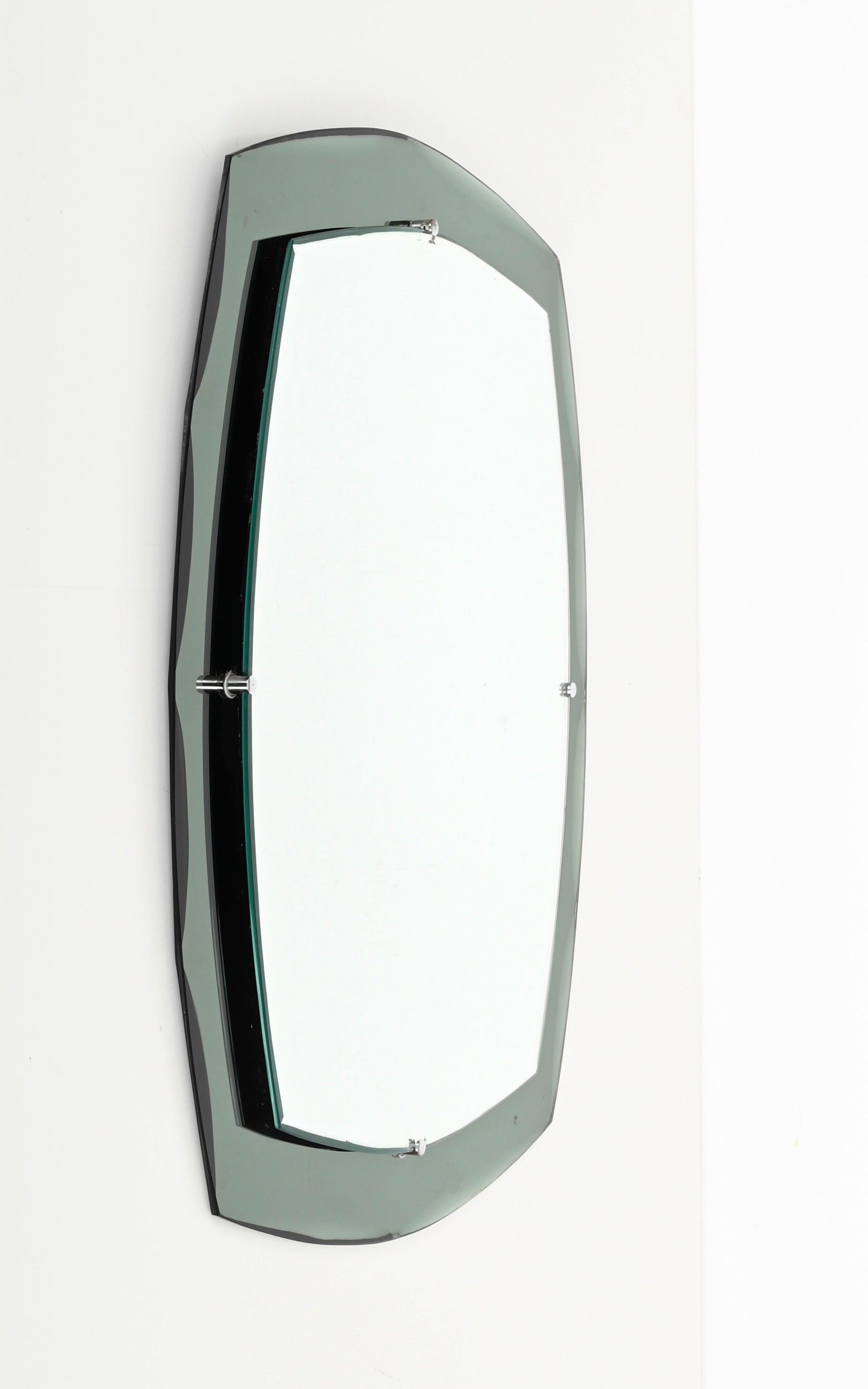 Italian Galvorame Gray Green Rectangular Double Beveled Mirror, Italy 1960s