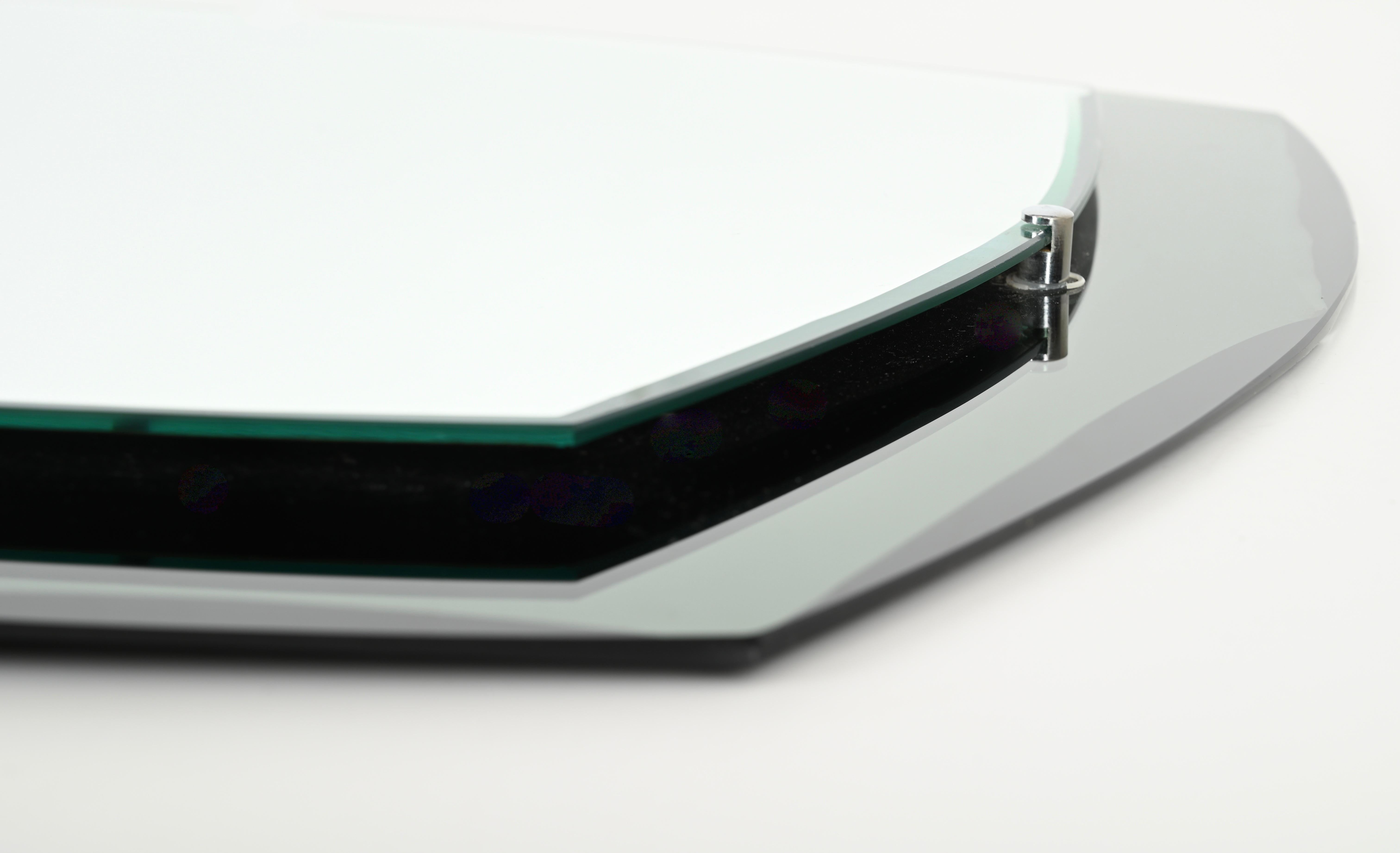 Galvorame Gray Green Rectangular Double Beveled Mirror, Italy 1960s In Good Condition In Roma, IT