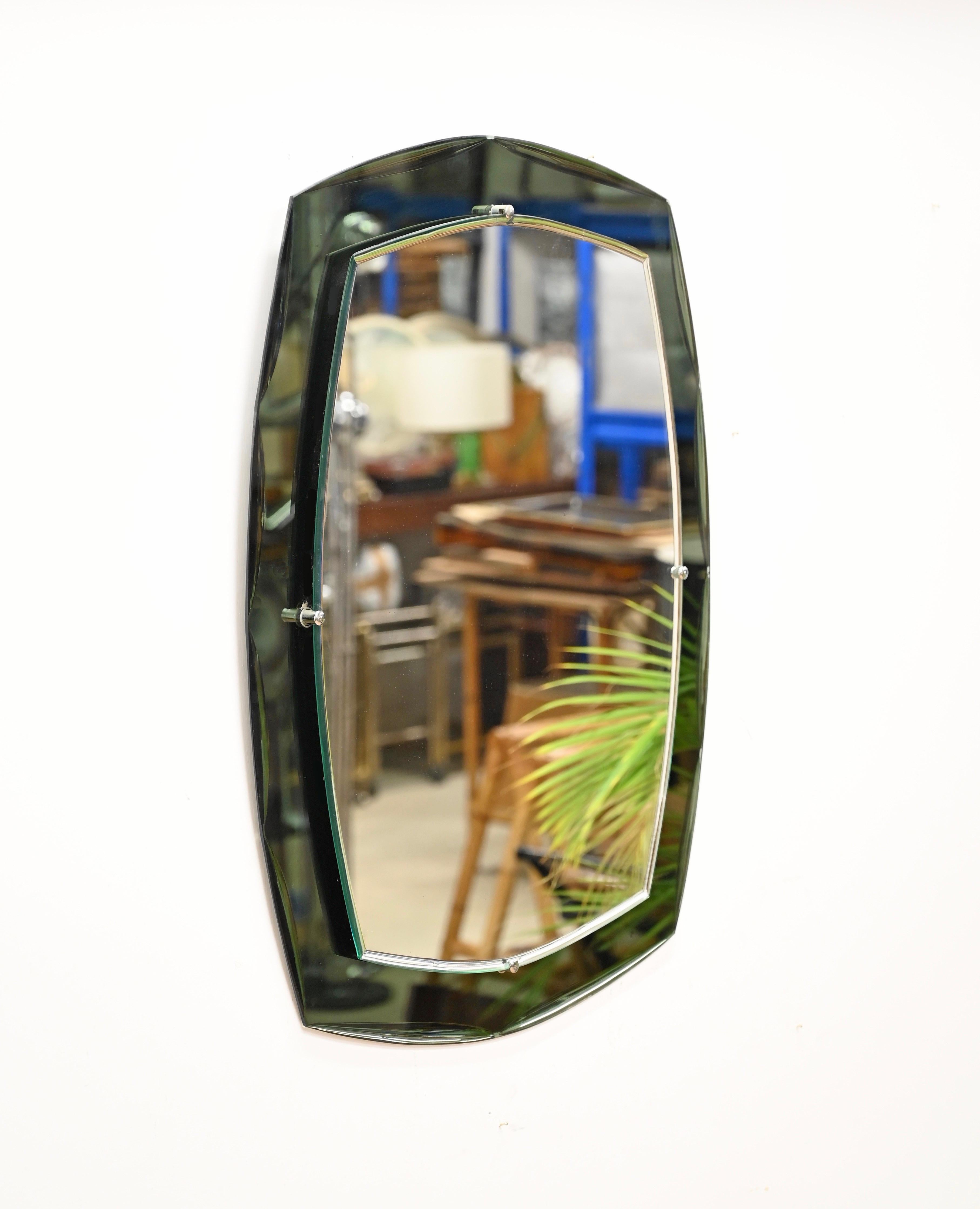 Galvorame Gray Green Rectangular Double Beveled Mirror, Italy 1960s 1