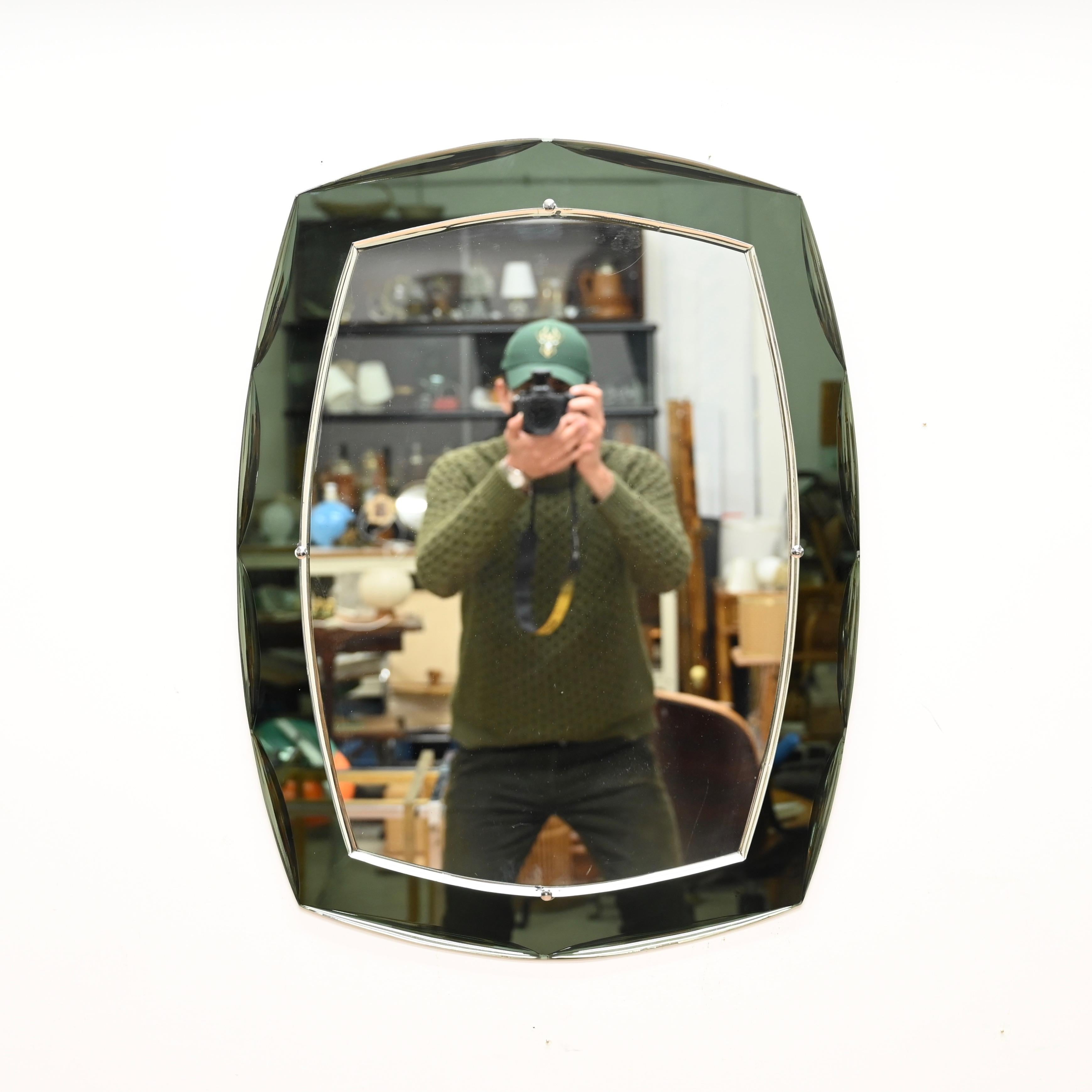 Galvorame Gray Green Rectangular Double Beveled Mirror, Italy 1960s 2