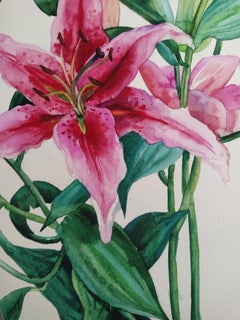 Lilien 1, realistische Stilllebenmalerei, Aquarell auf Papier, 2025