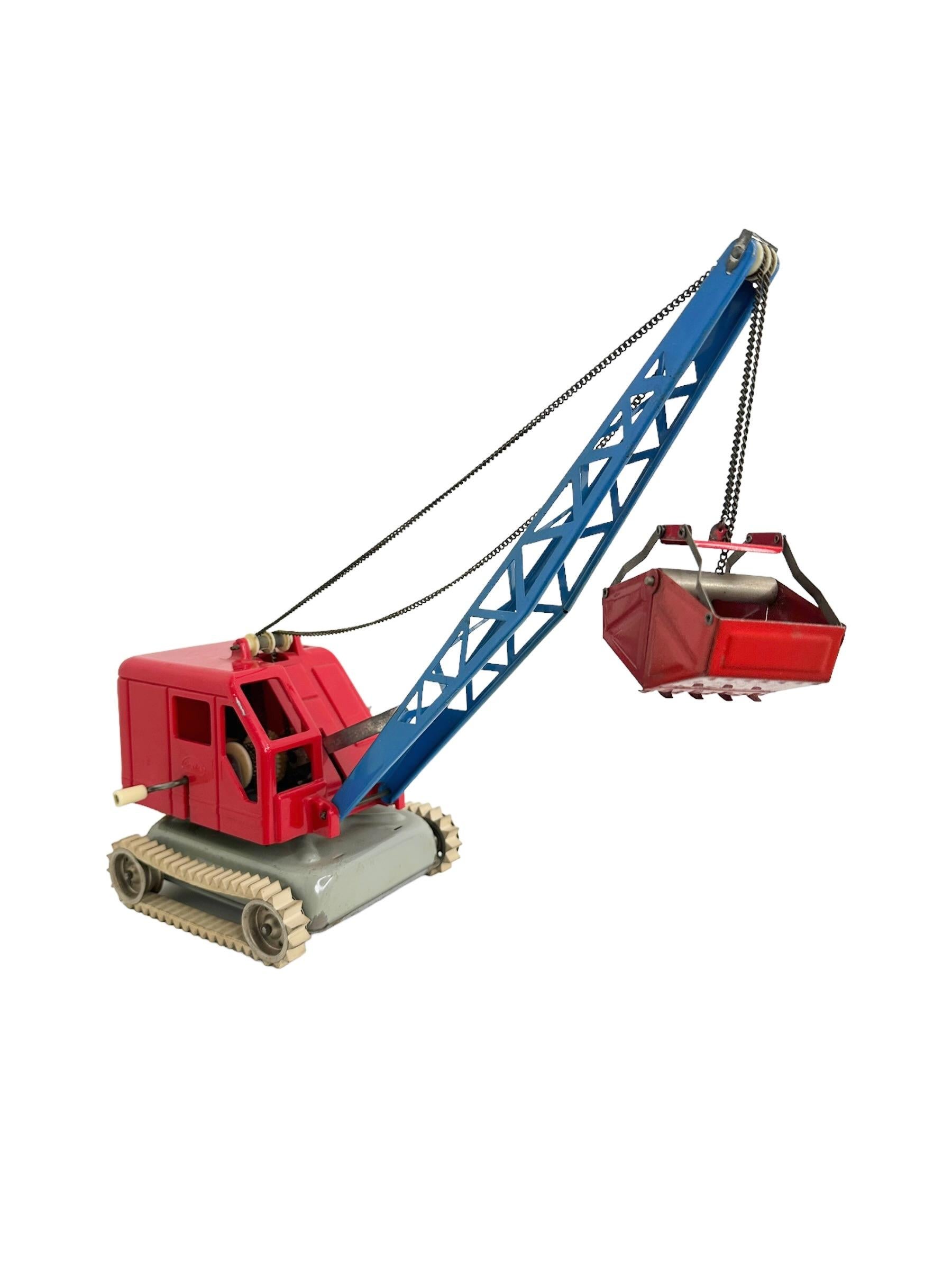 Gama Bucket Crane Truck Plastic Tin Toy Car Vintage Germany 1960s In Good Condition For Sale In Nuernberg, DE