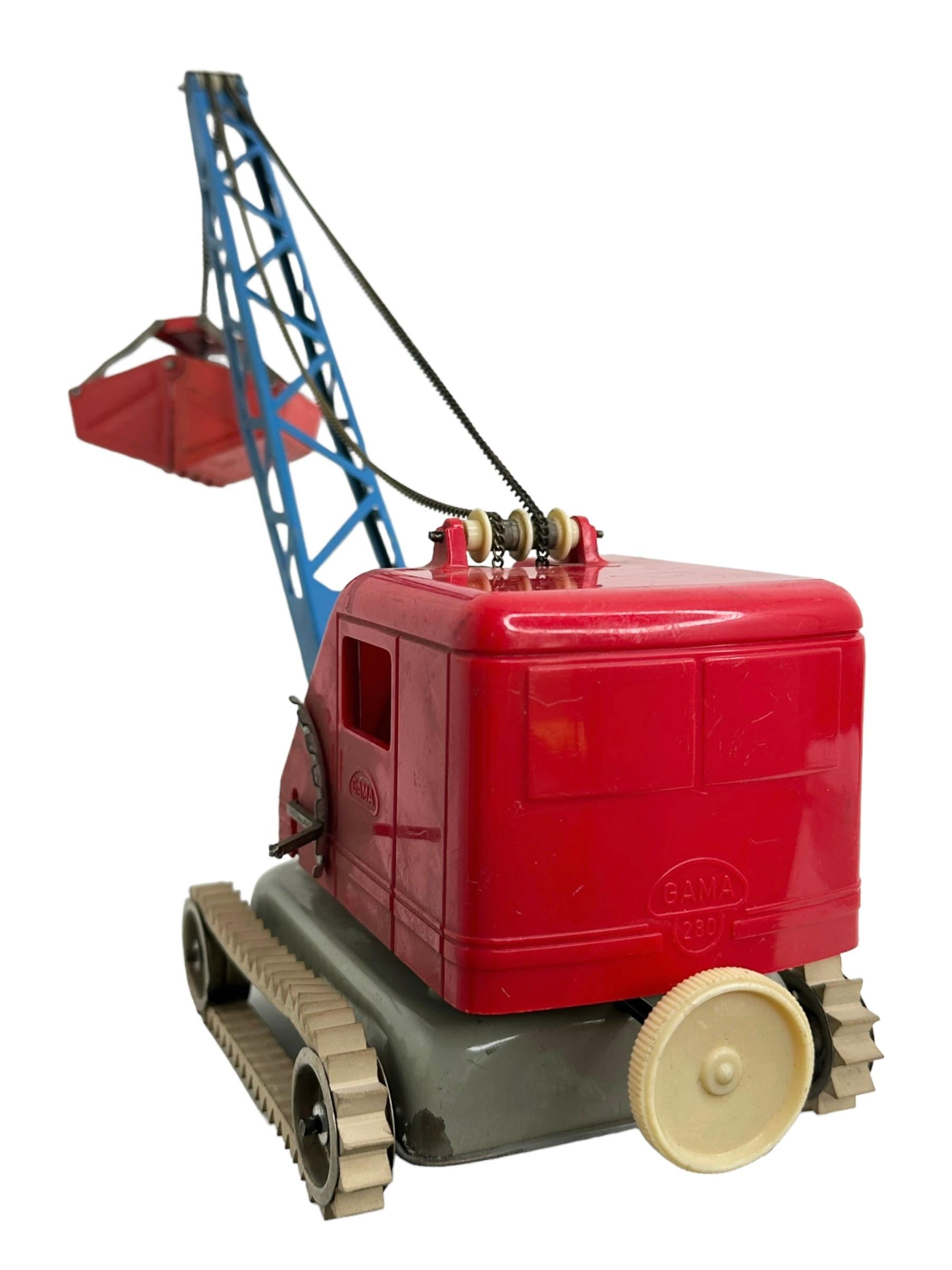 Gama Bucket Crane Truck Plastic Tin Toy Car Vintage Germany 1960s For Sale 3