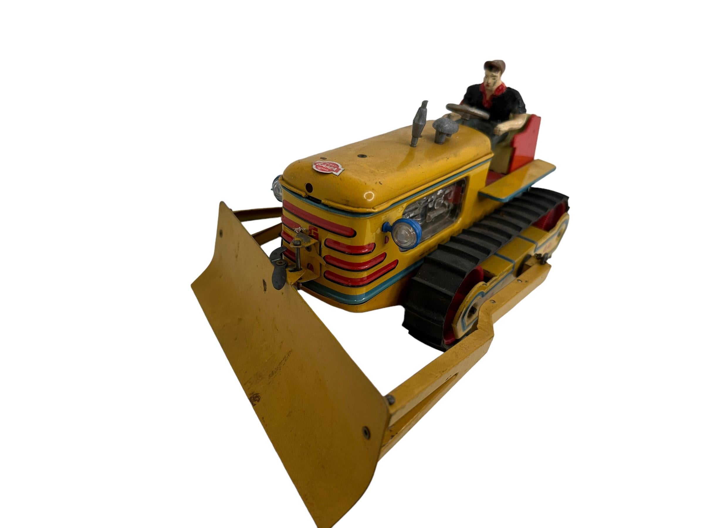 Gama Bulldozer Truck Zinn Spielzeugwagen Vintage Deutschland 1960er Jahre (20. Jahrhundert) im Angebot