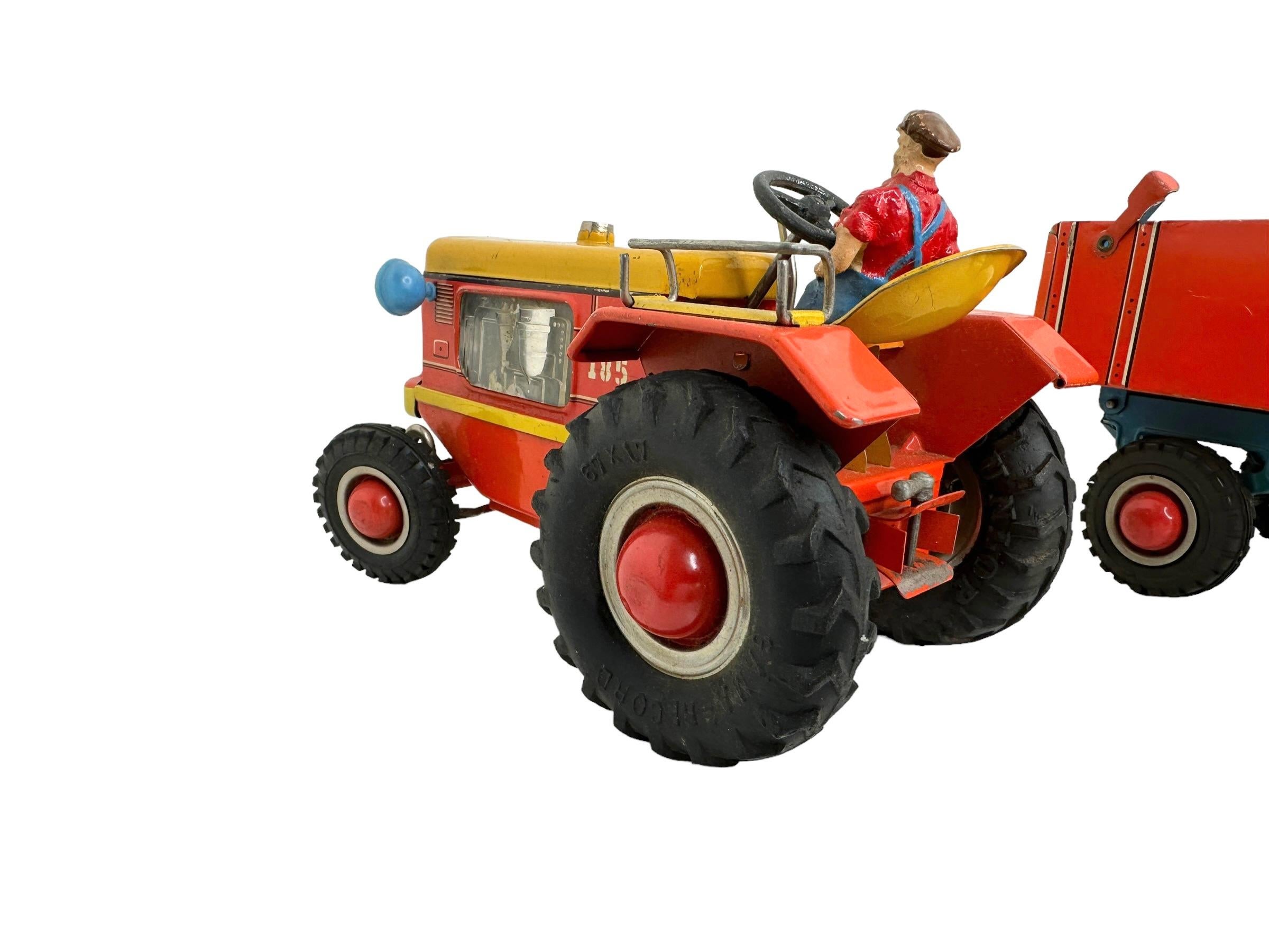 Gama Tractor and Trailer Tin Toy Car Vintage Germany 1960s 7