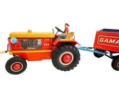 Gama Tractor and Trailer Tin Toy Car Vintage Germany 1960s
